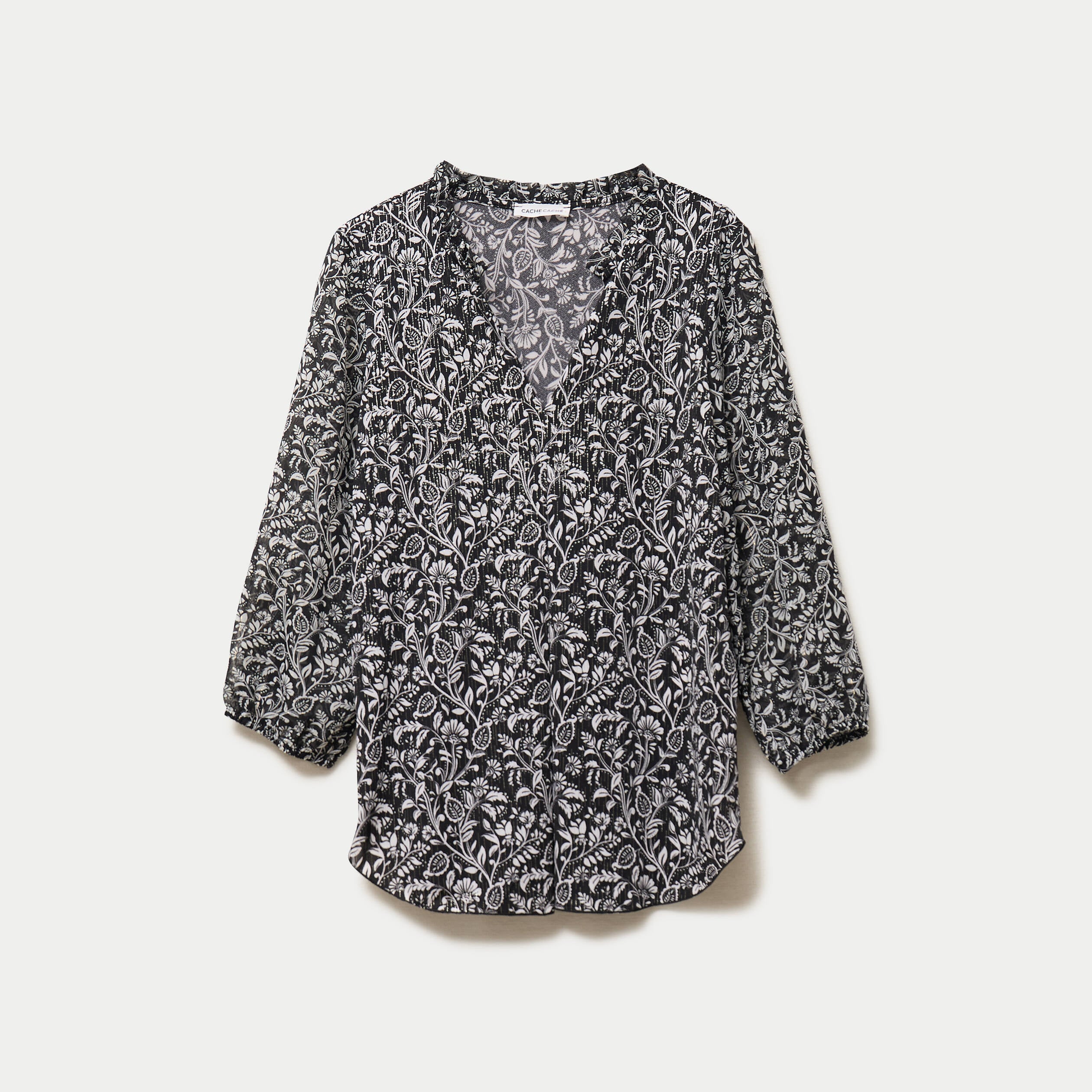 Blouse col v manches 3/4 noir femme