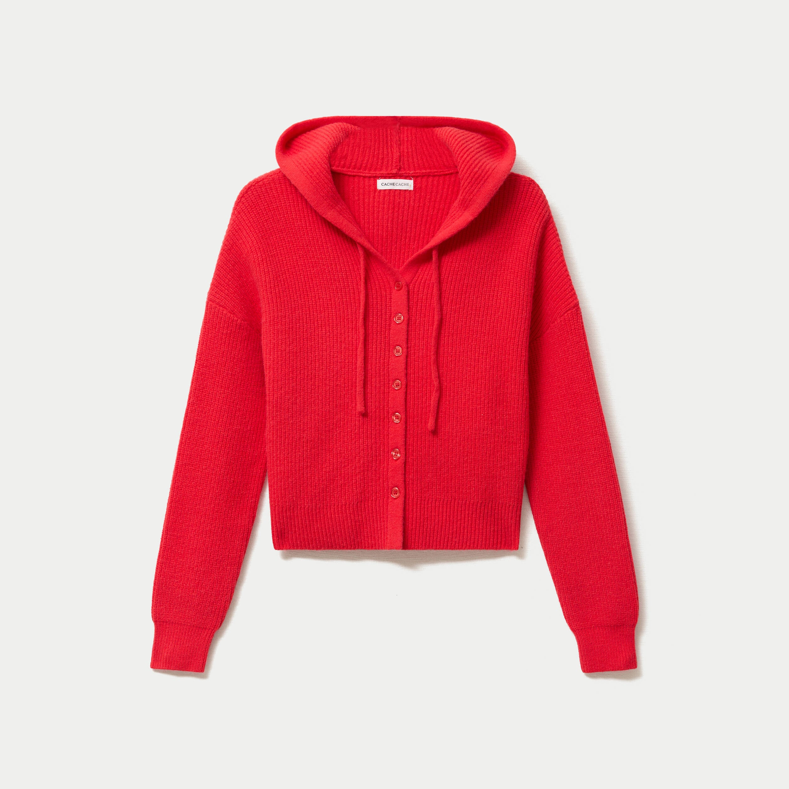 Pull ajust&eacute; &agrave; capuche manches longues rouge femme