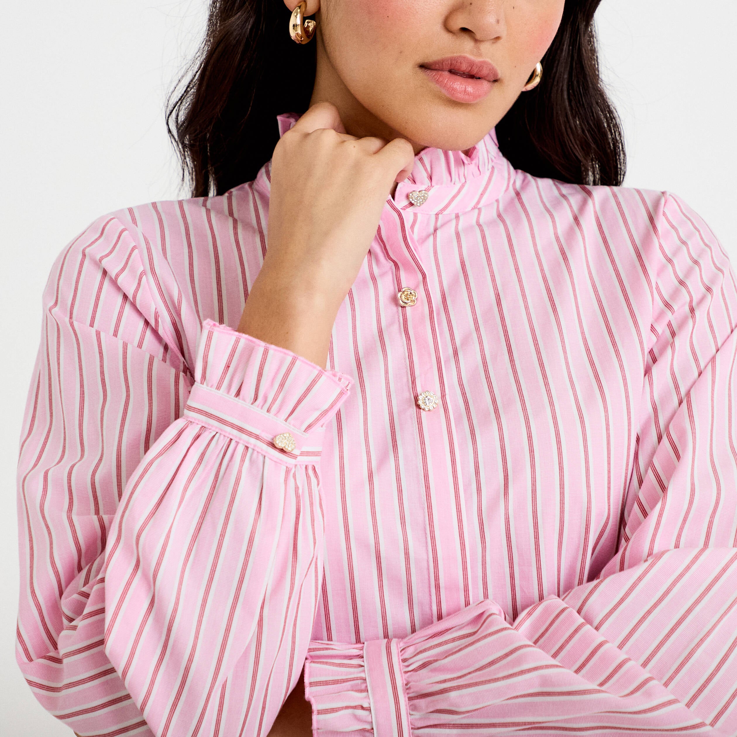Chemise droite manches longues rose femme