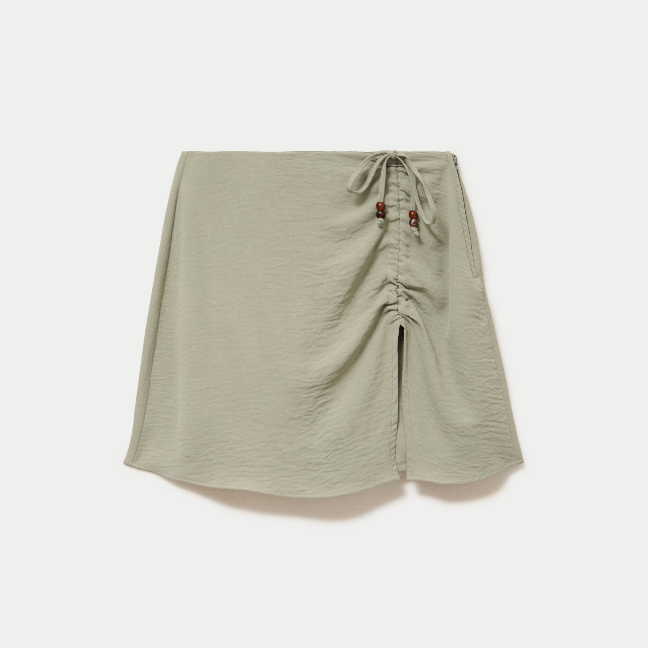 Jupe-short pliss&eacute;e &eacute;vas&eacute;e courte vert kaki femme