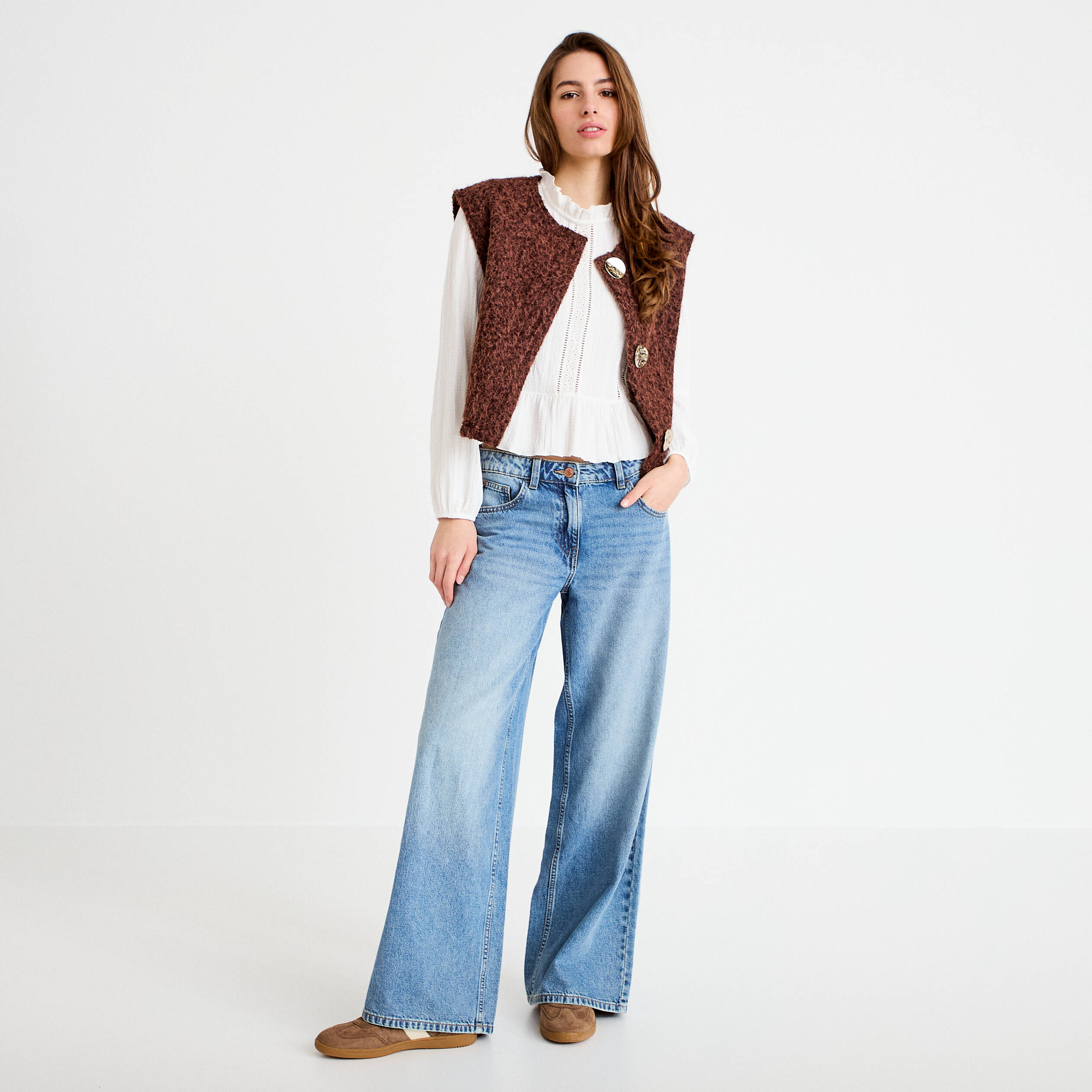 Gilet sans manches effet polaire marron clair femme