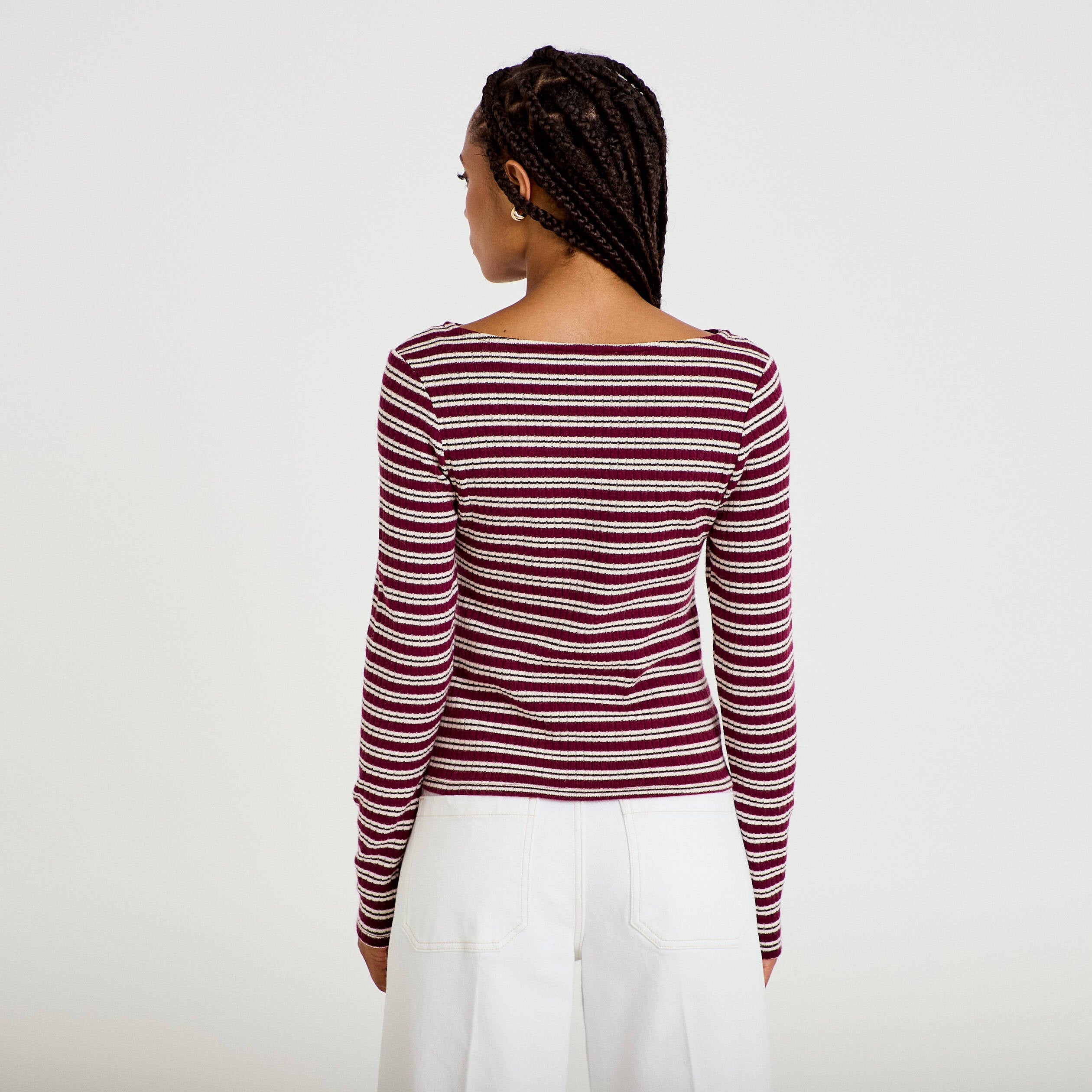 Top ajust&eacute; manches longues col rond rouge femme