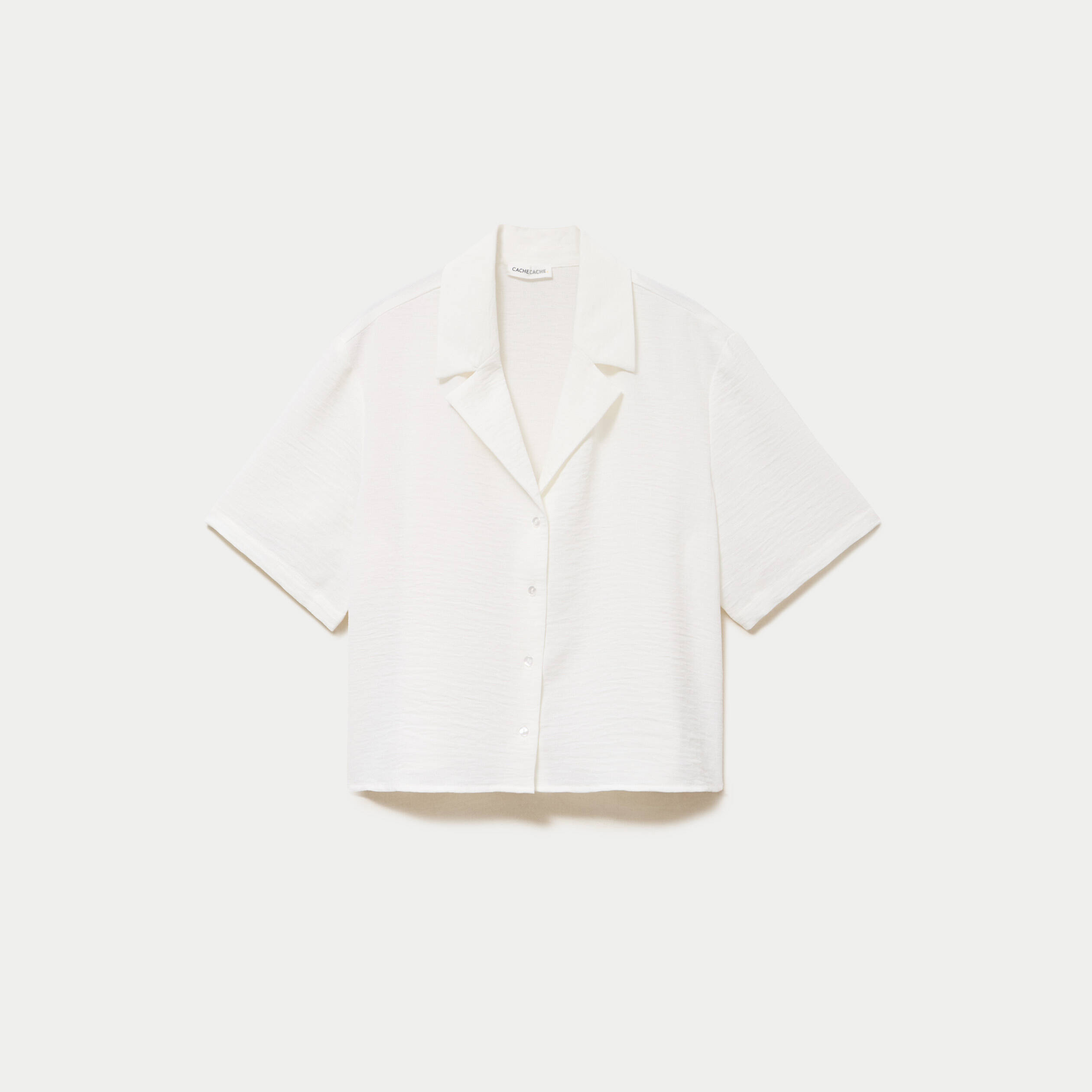 Chemise droite cropped col classique ecru femme