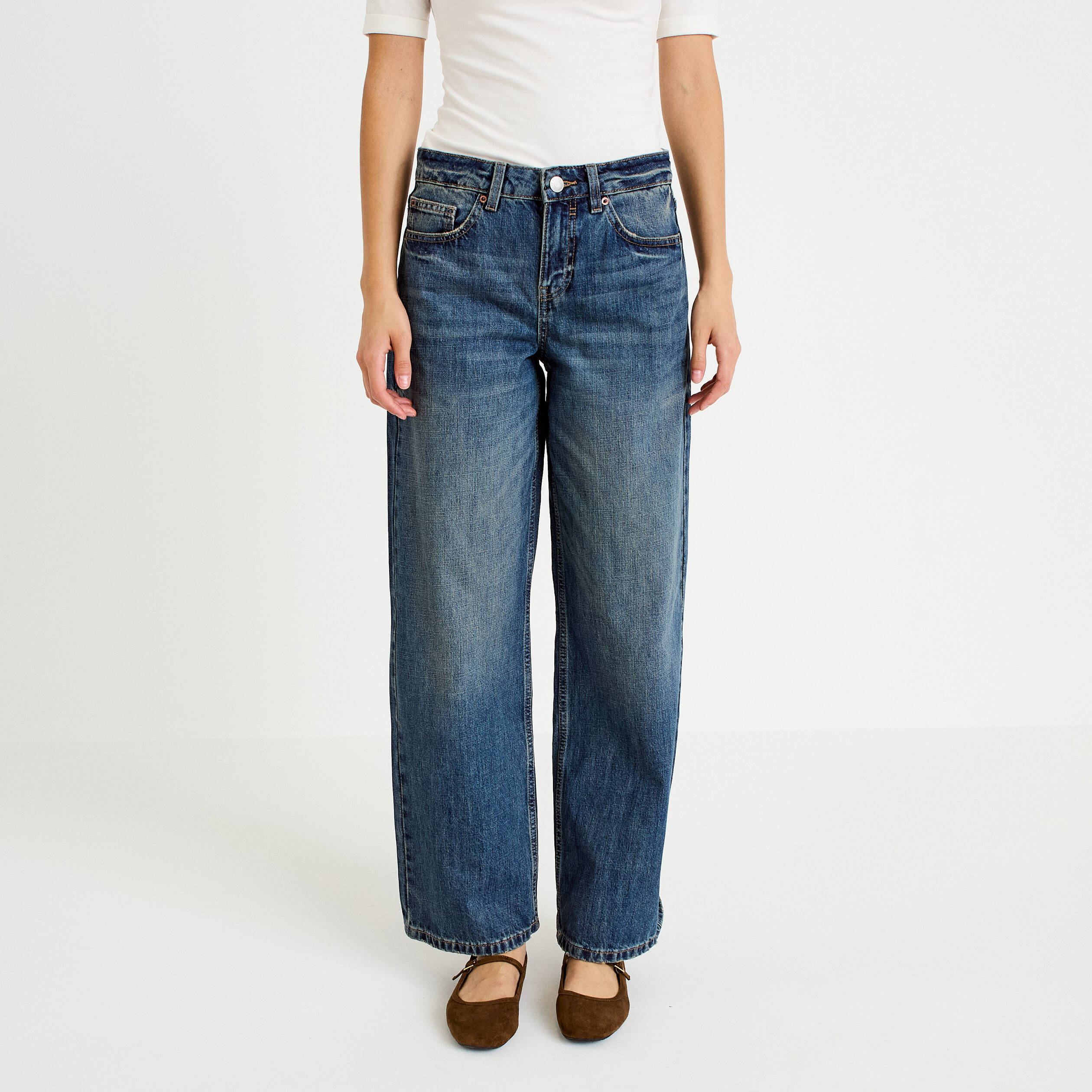 Jean wide leg taille basse denim double stone femme