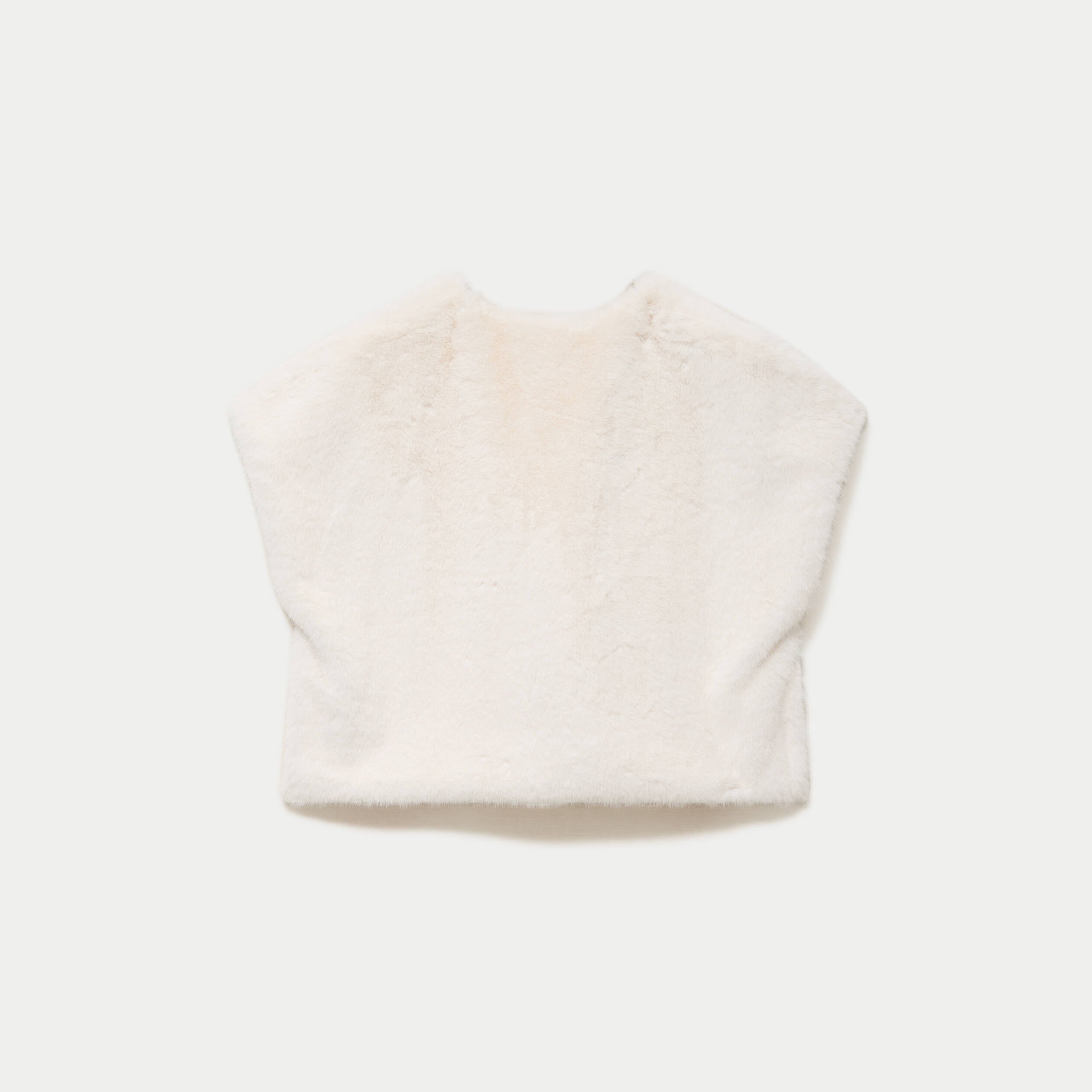 Kimono sans manches fausse fourrure ecru femme