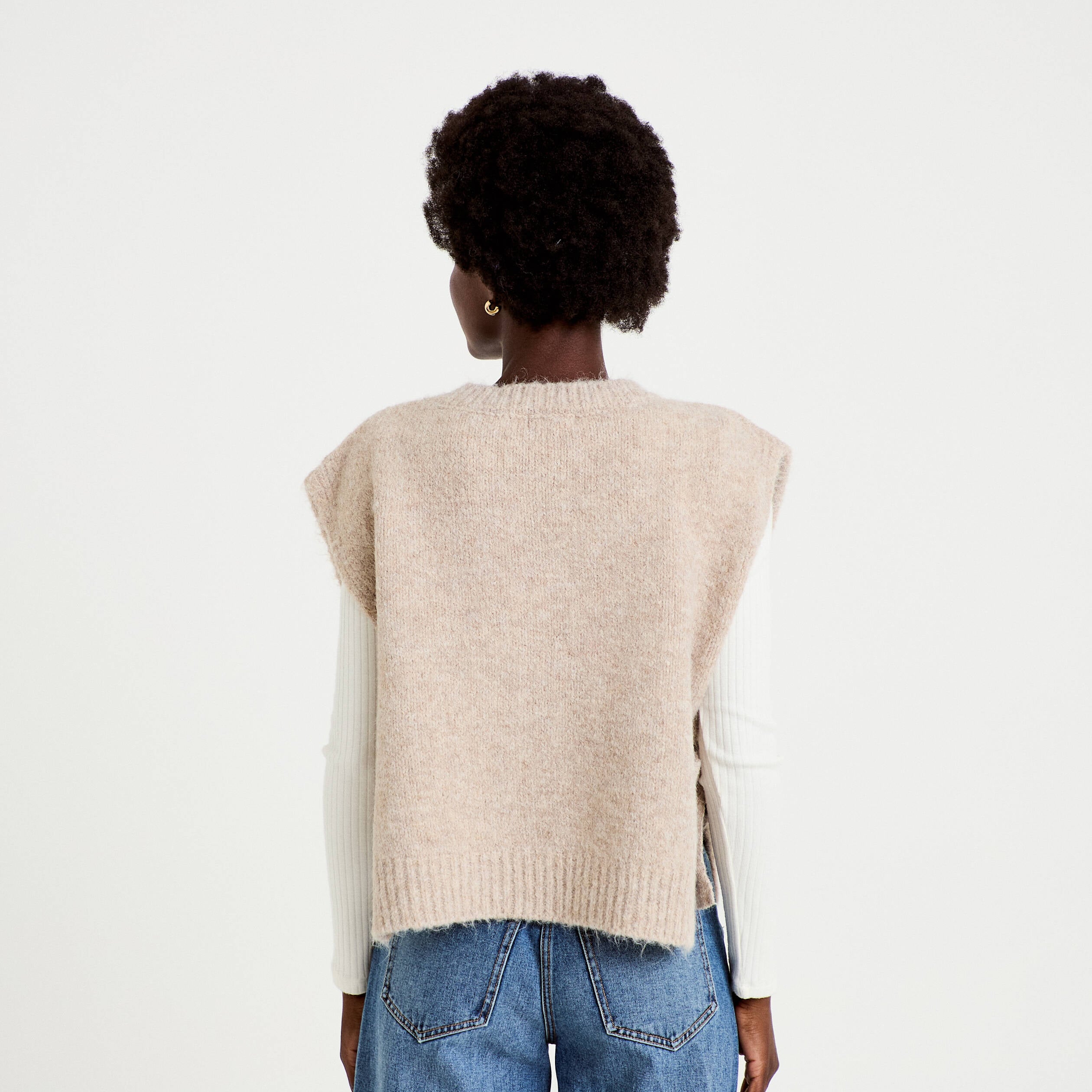 Pull sans manches taupe femme