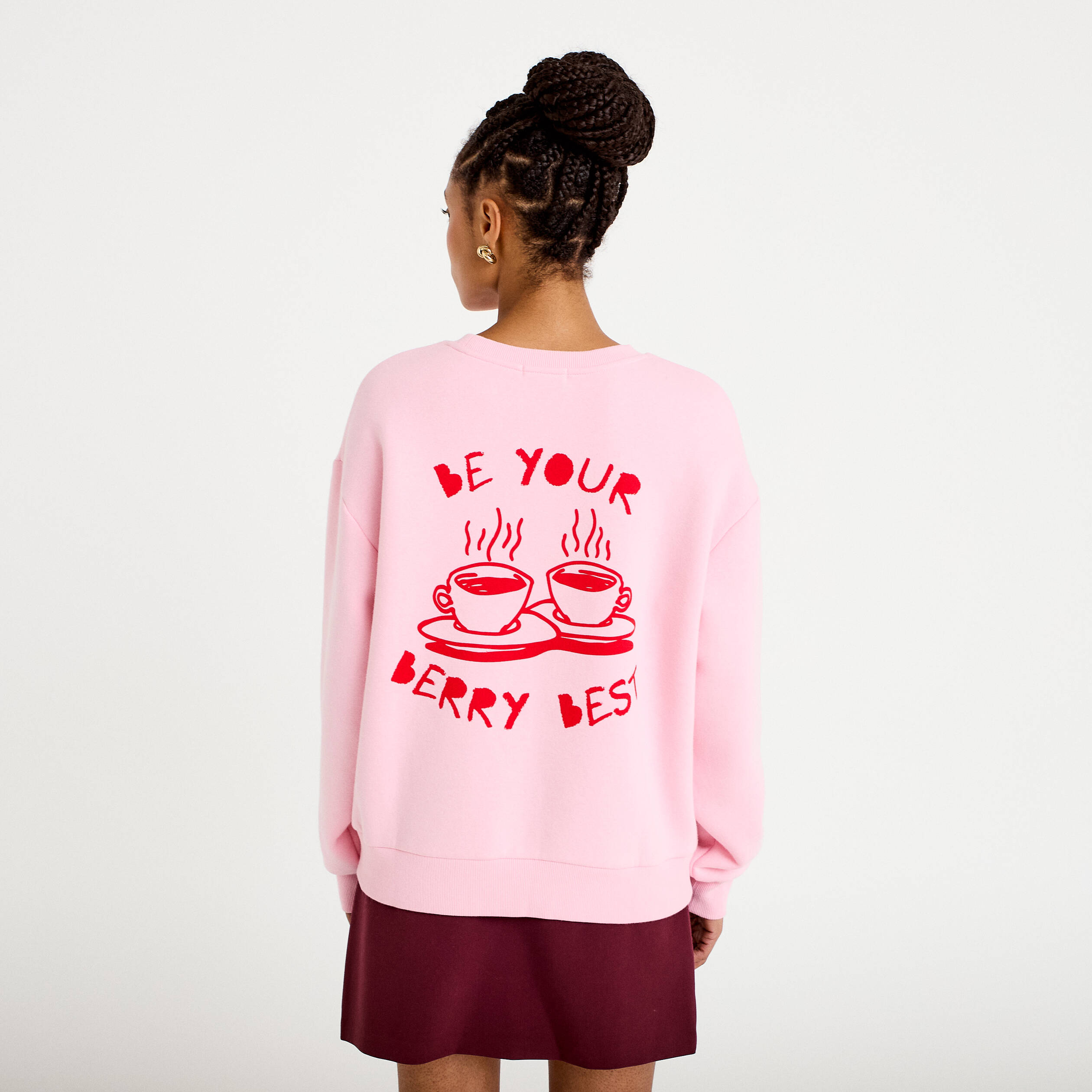 Sweat oversize col rond manches longues rose clair femme