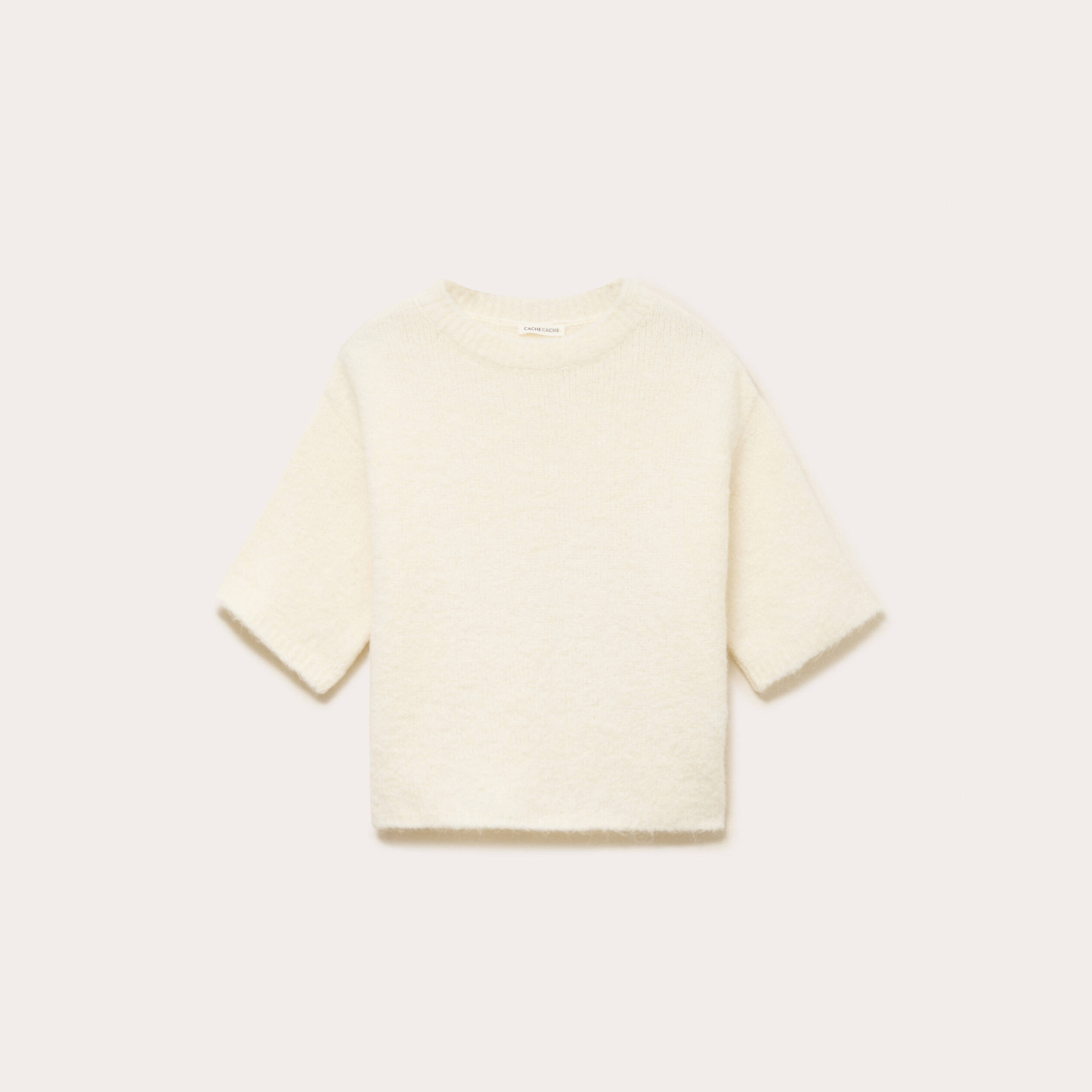 Pull manches courtes ecru femme