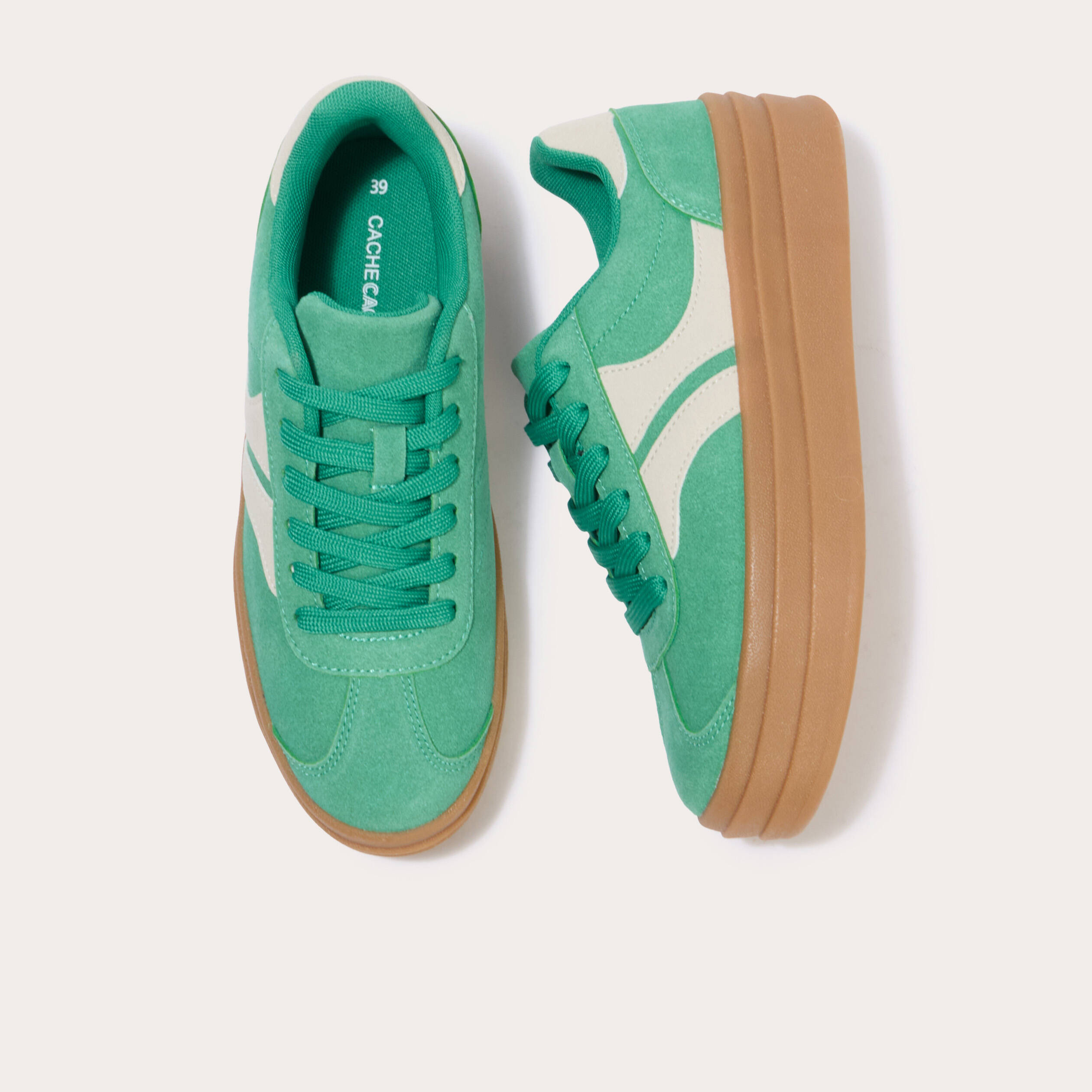Basket aspect daim vert femme