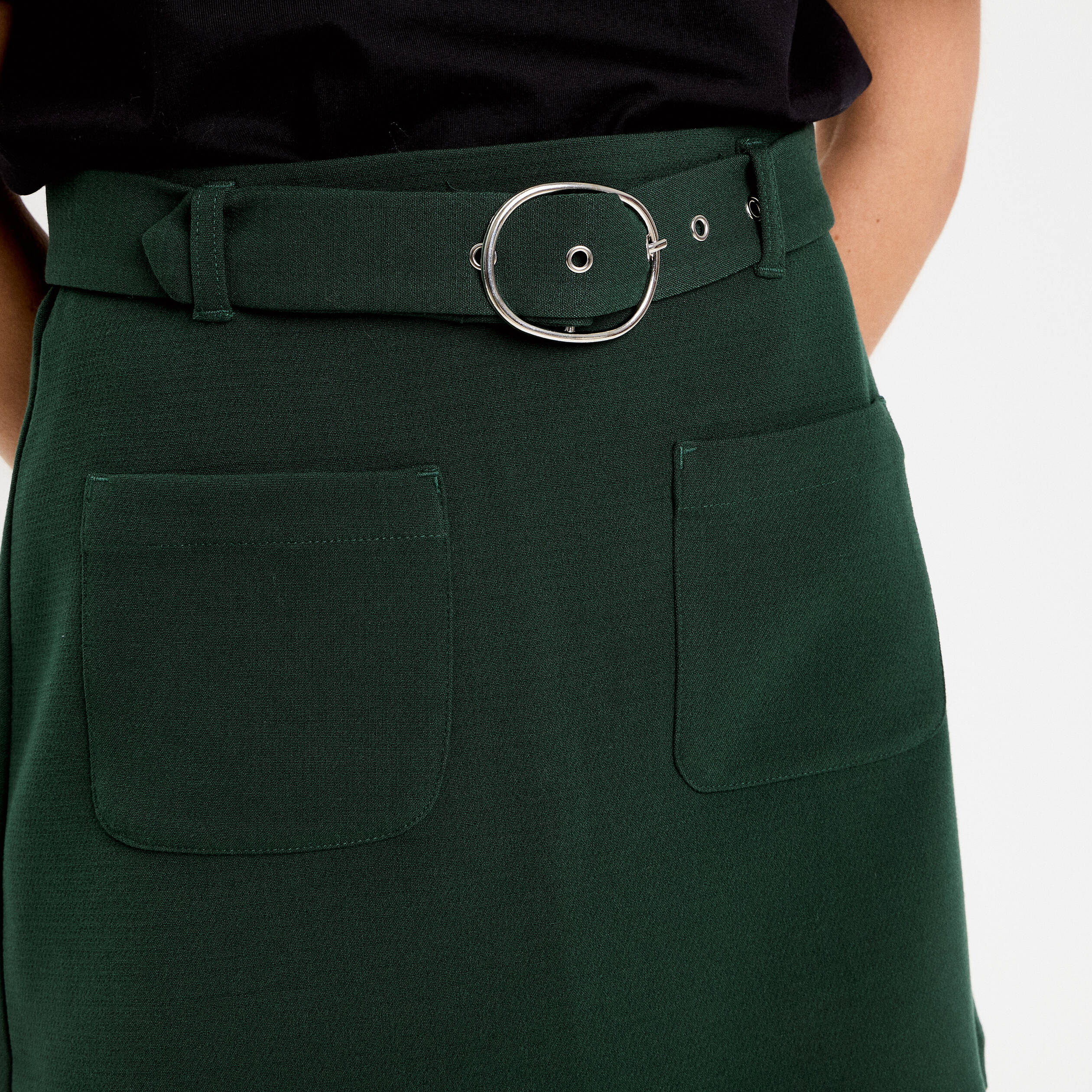 Jupe droite courte taille haute vert fonc&eacute; femme