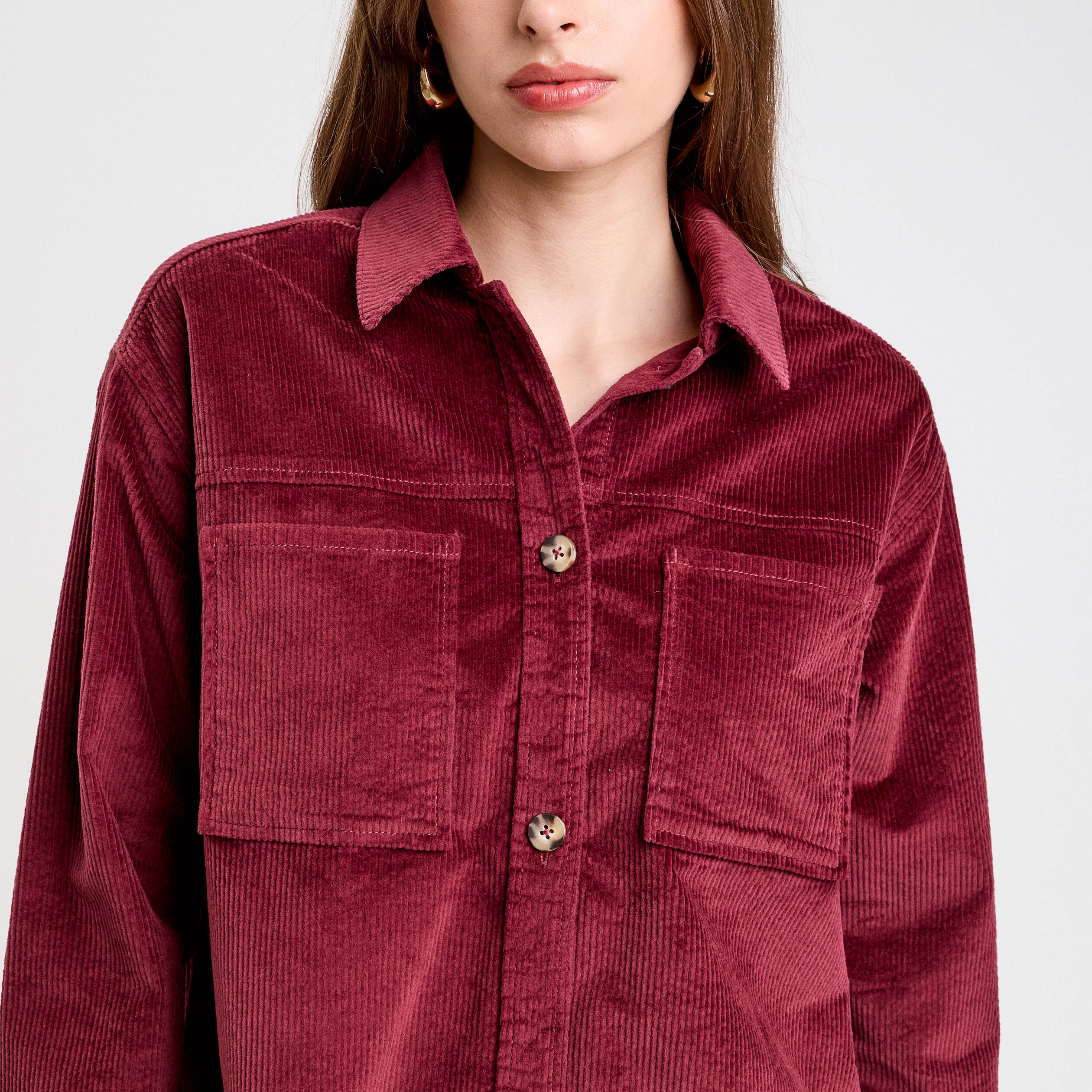 Chemise oversize en velours bordeaux femme