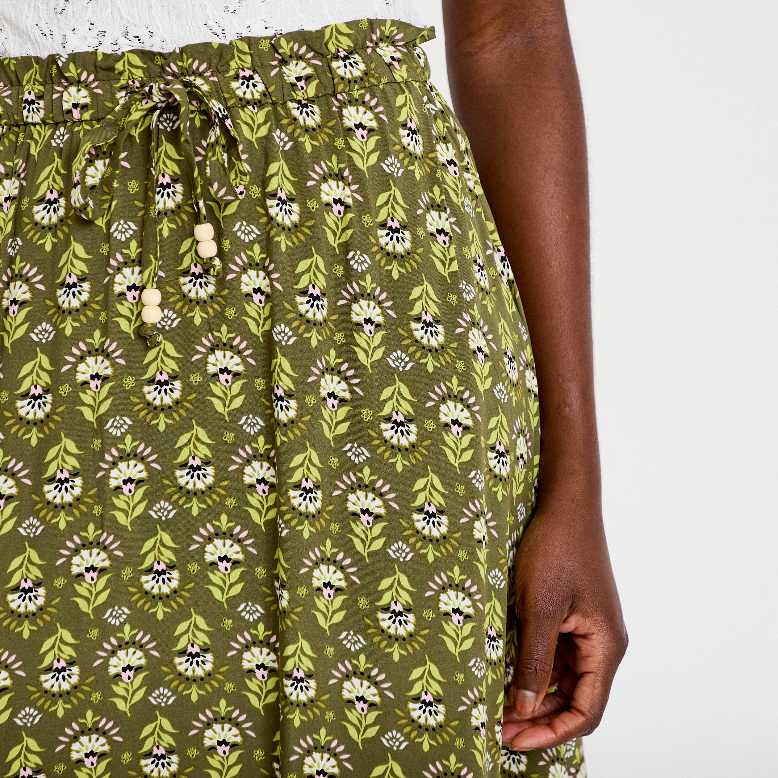 Jupe longue &eacute;vas&eacute;e vert femme