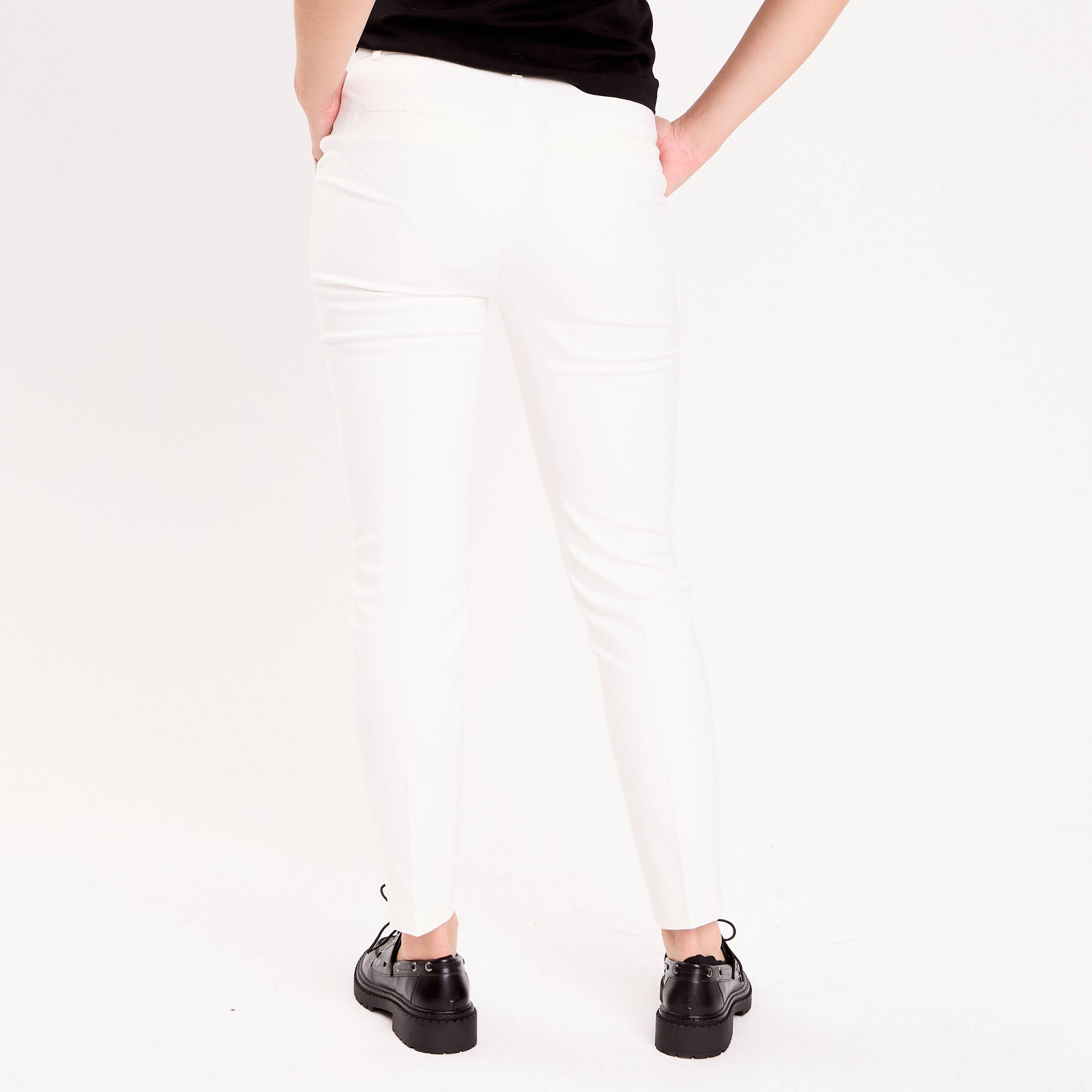 Pantalon cigarette ceintur&eacute; ecru femme