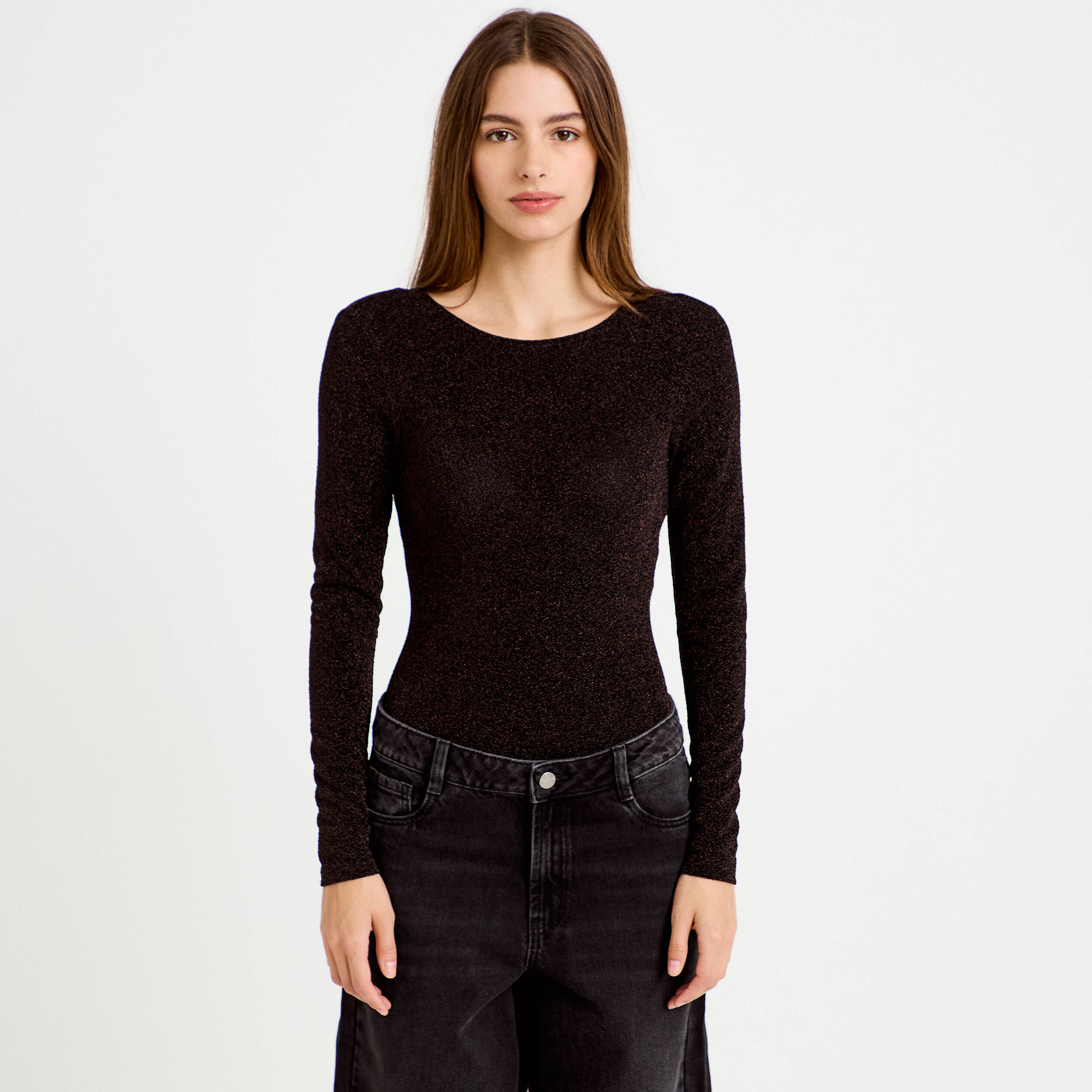 Body manches longues marron fonc&eacute; femme