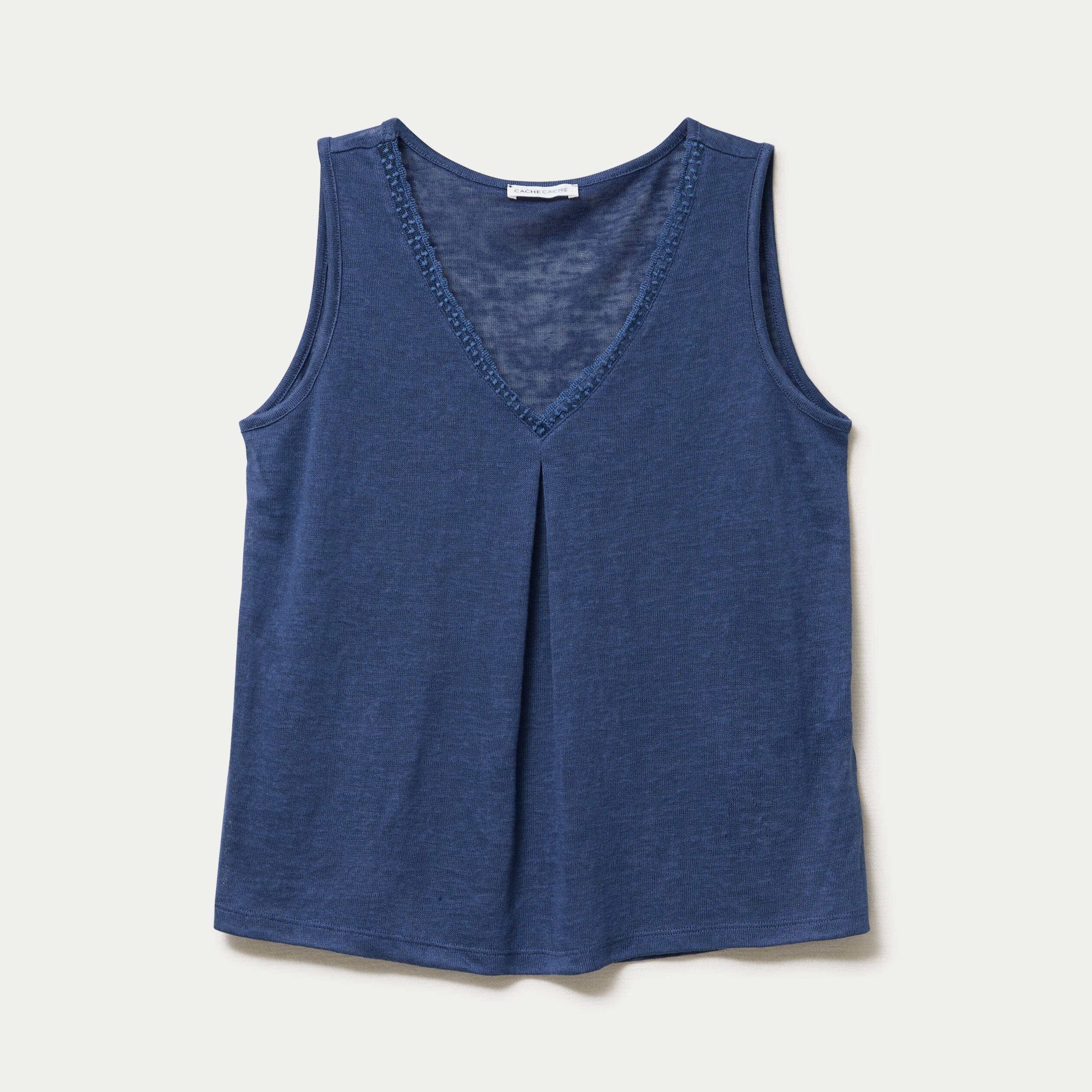 D&eacute;bardeur col v bleu fonc&eacute; femme