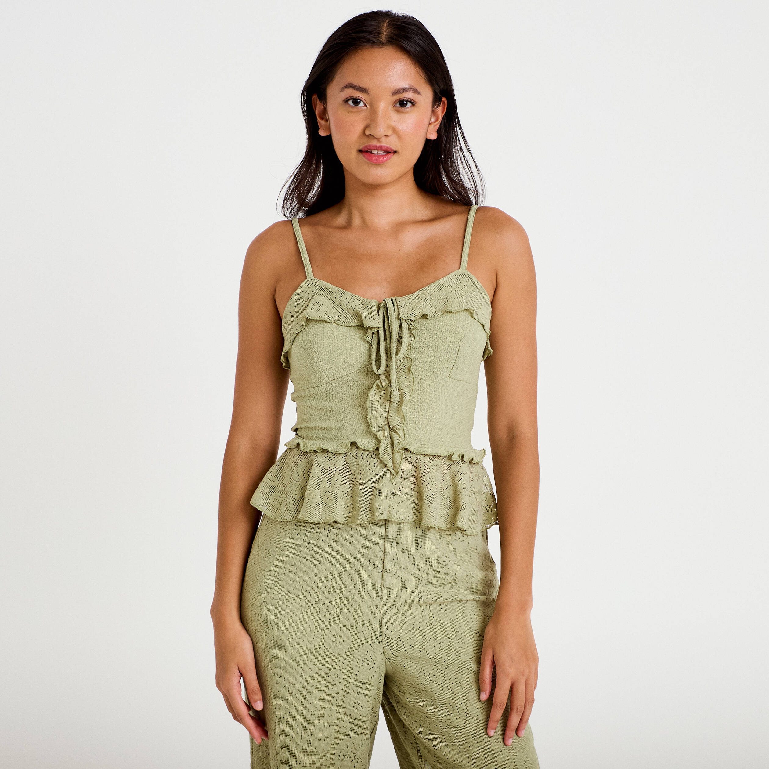 D&eacute;bardeur avec d&eacute;tail dentelle vert kaki femme
