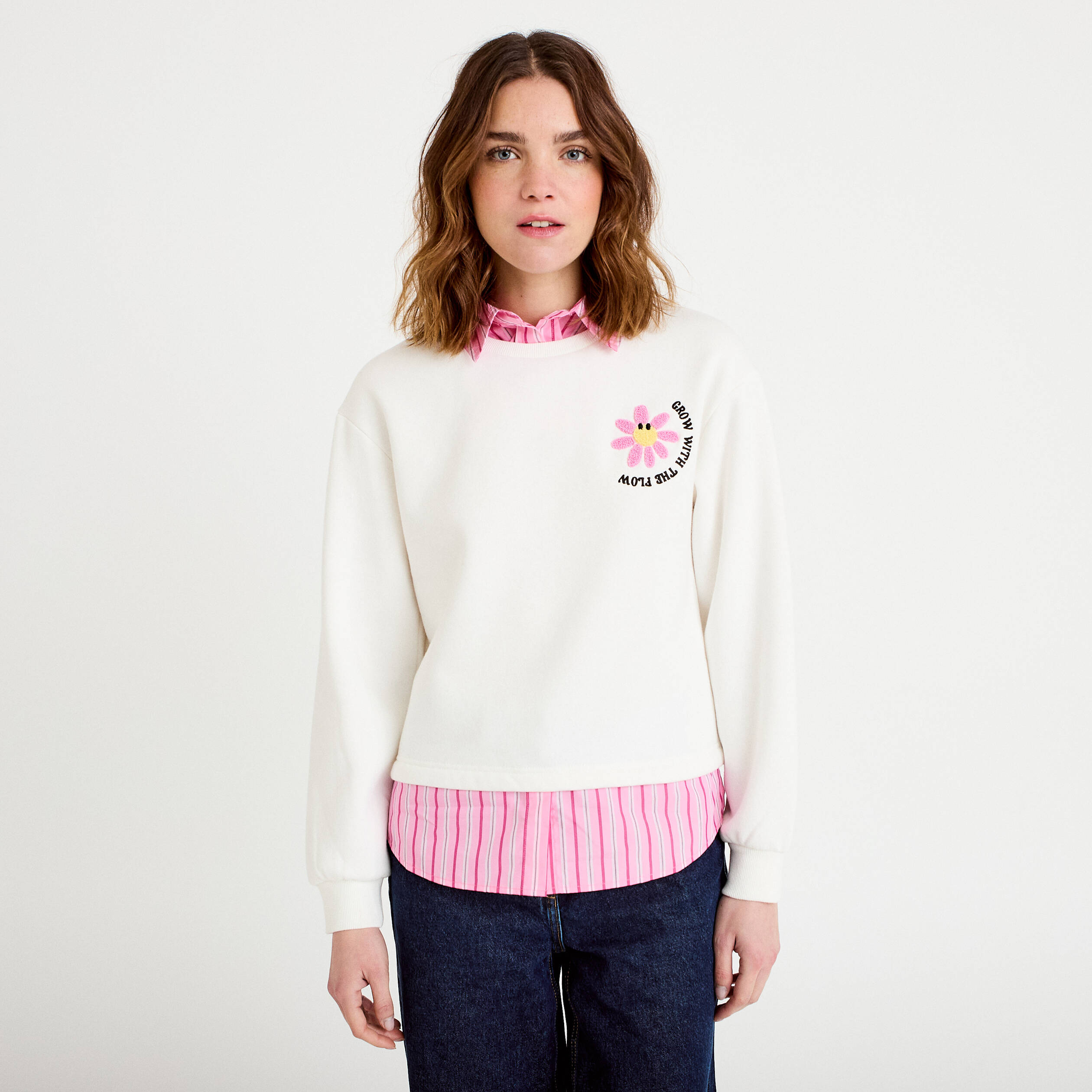Sweat chemise 2-en-1 ecru femme