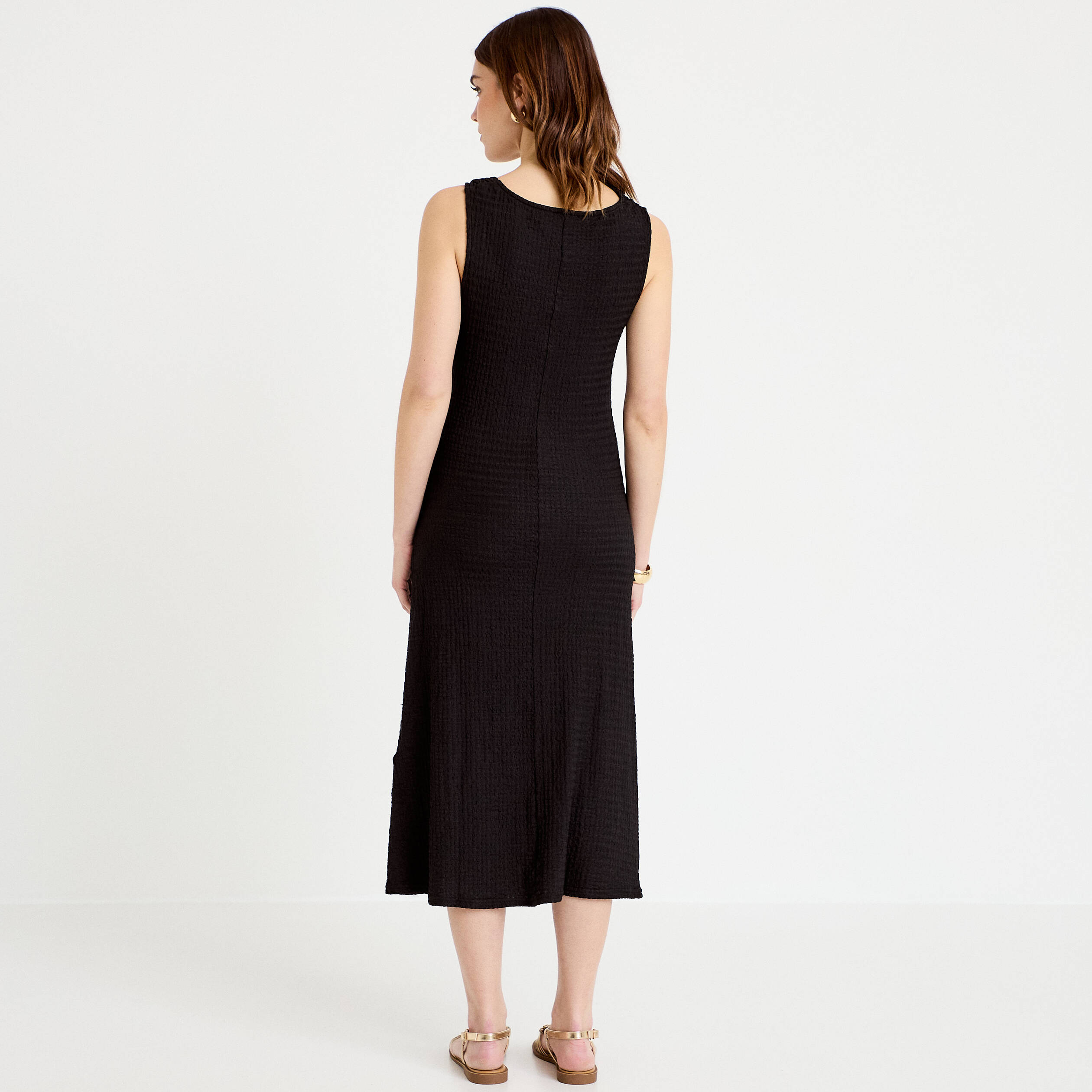Robe midi droite sans manches en maille noir femme