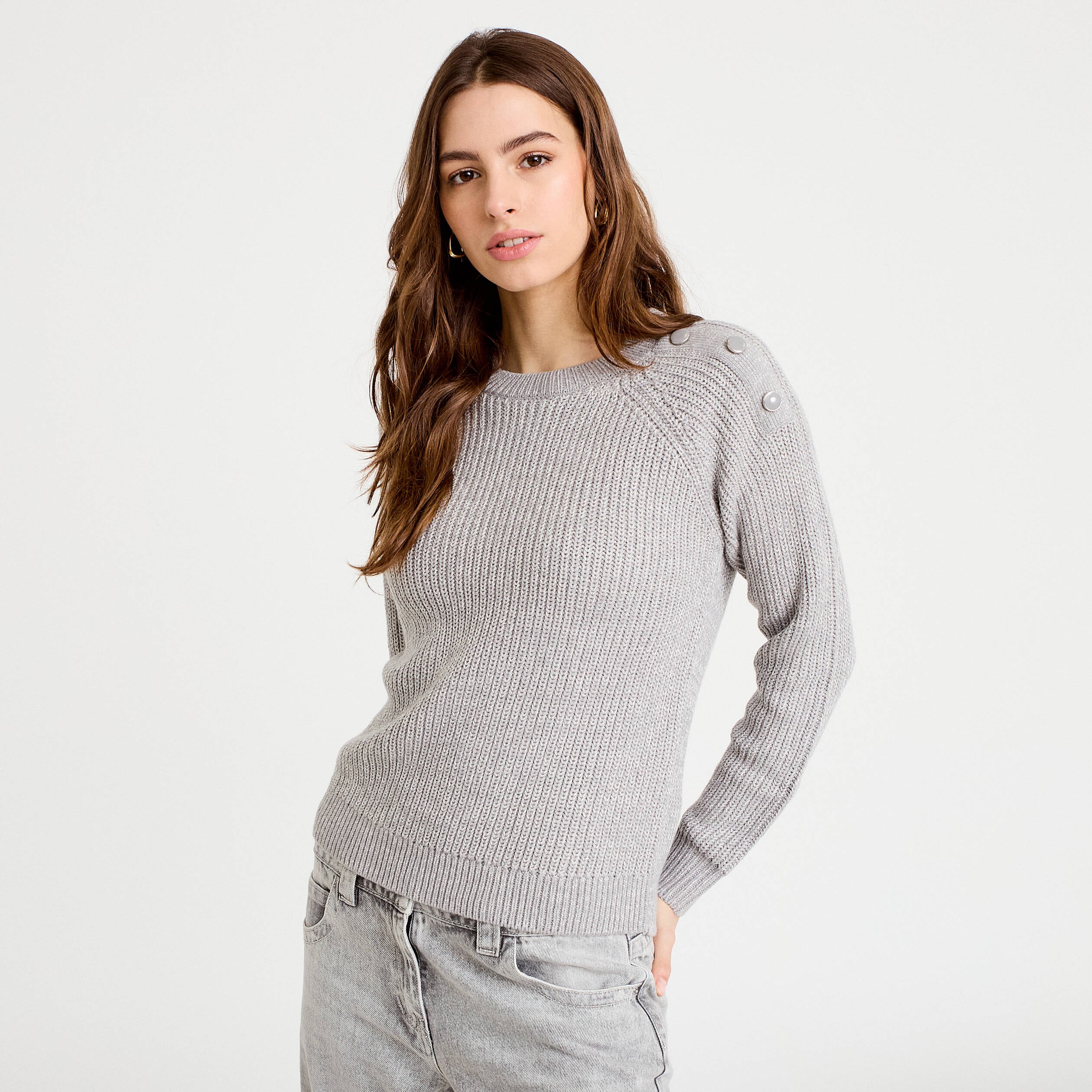 Pull manches longues gris clair femme