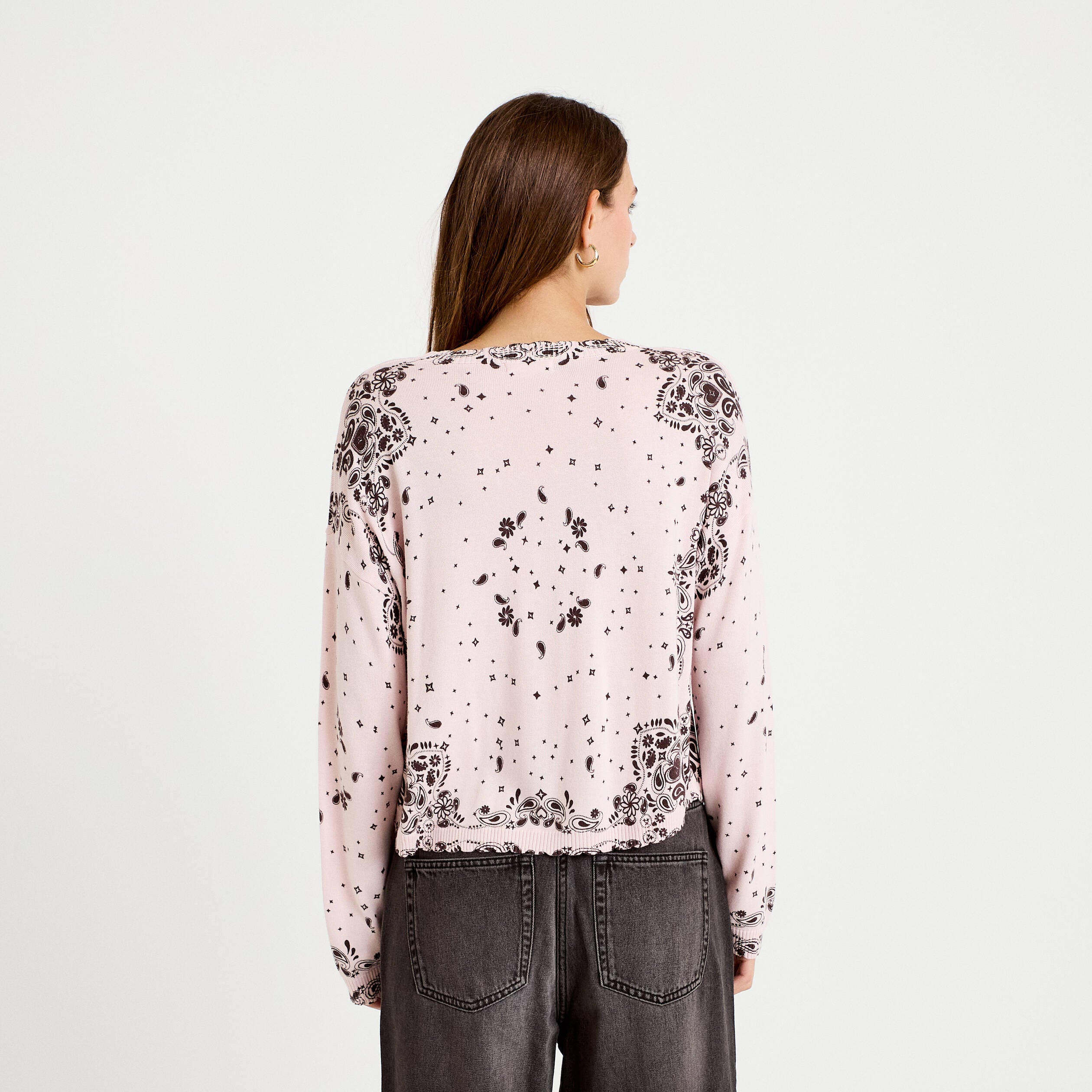 Pull col rond manches longues rose clair femme
