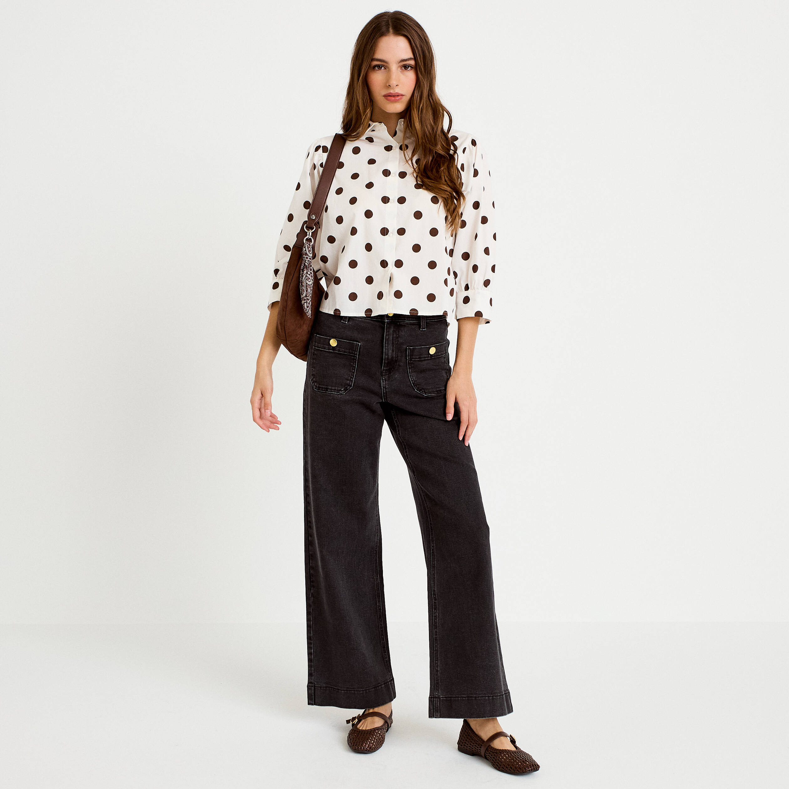 Chemise droite manches longues blanc femme