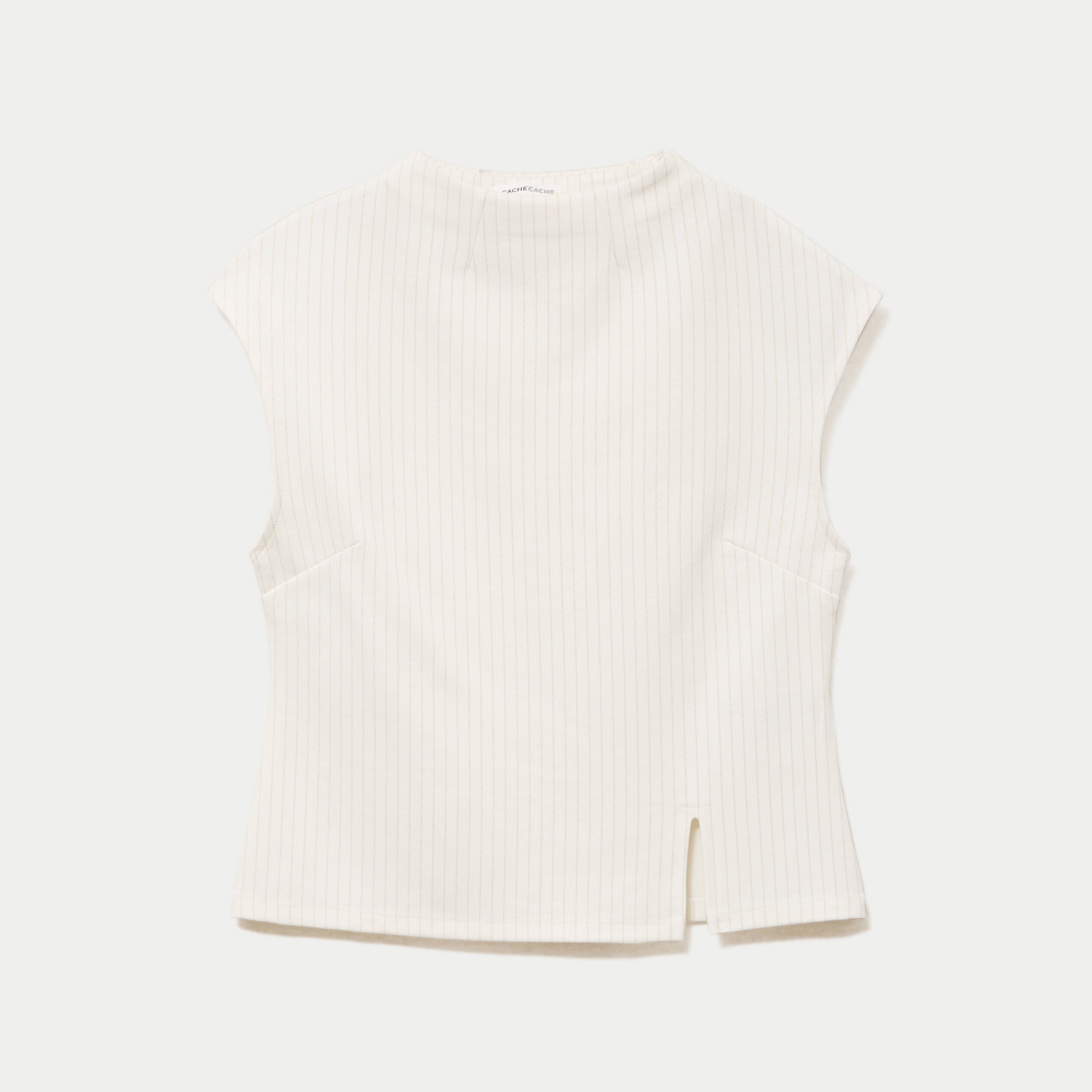 T-shirt ajust&eacute; sans manches ecru femme