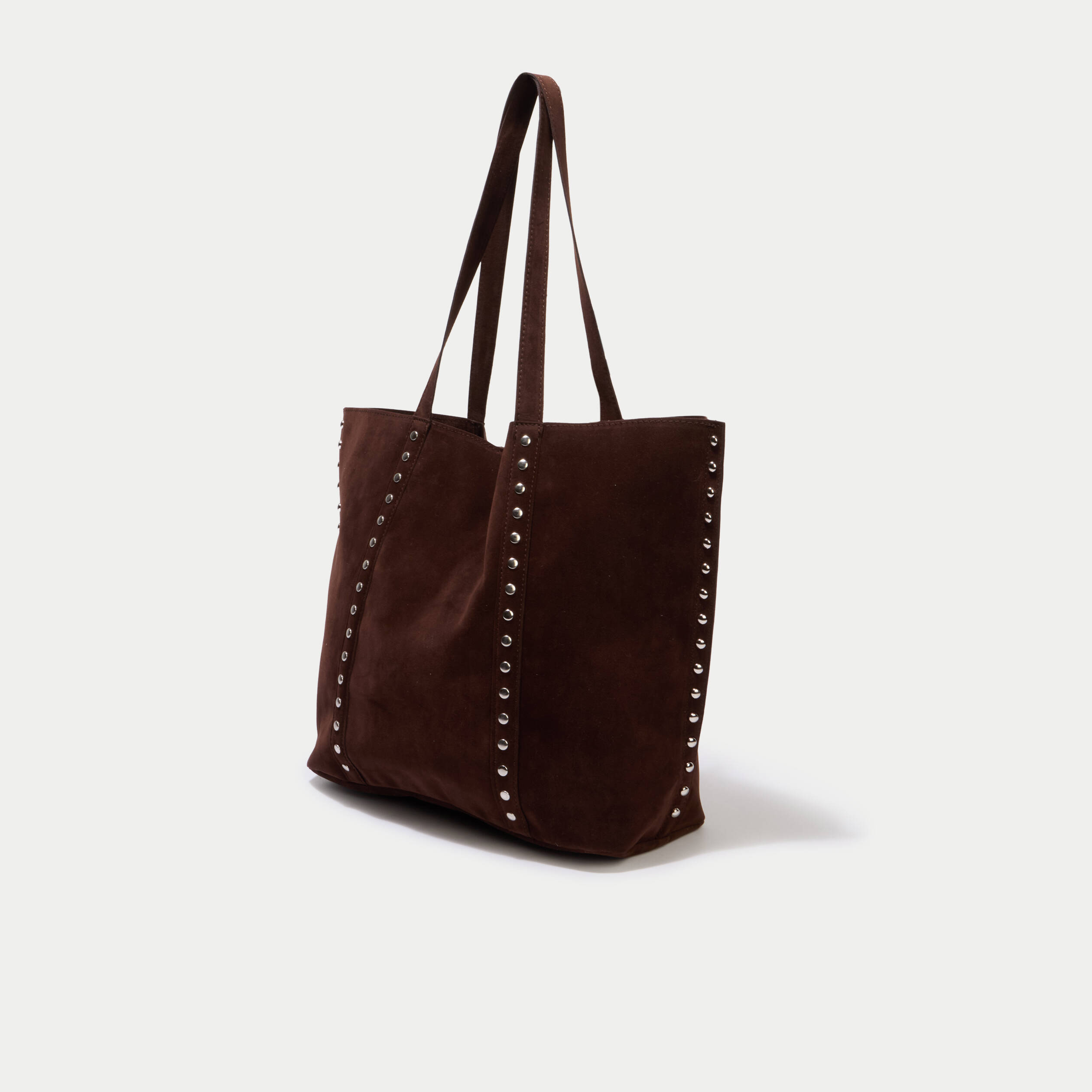 Sac aspect daim d&eacute;tails clout&eacute;s marron femme