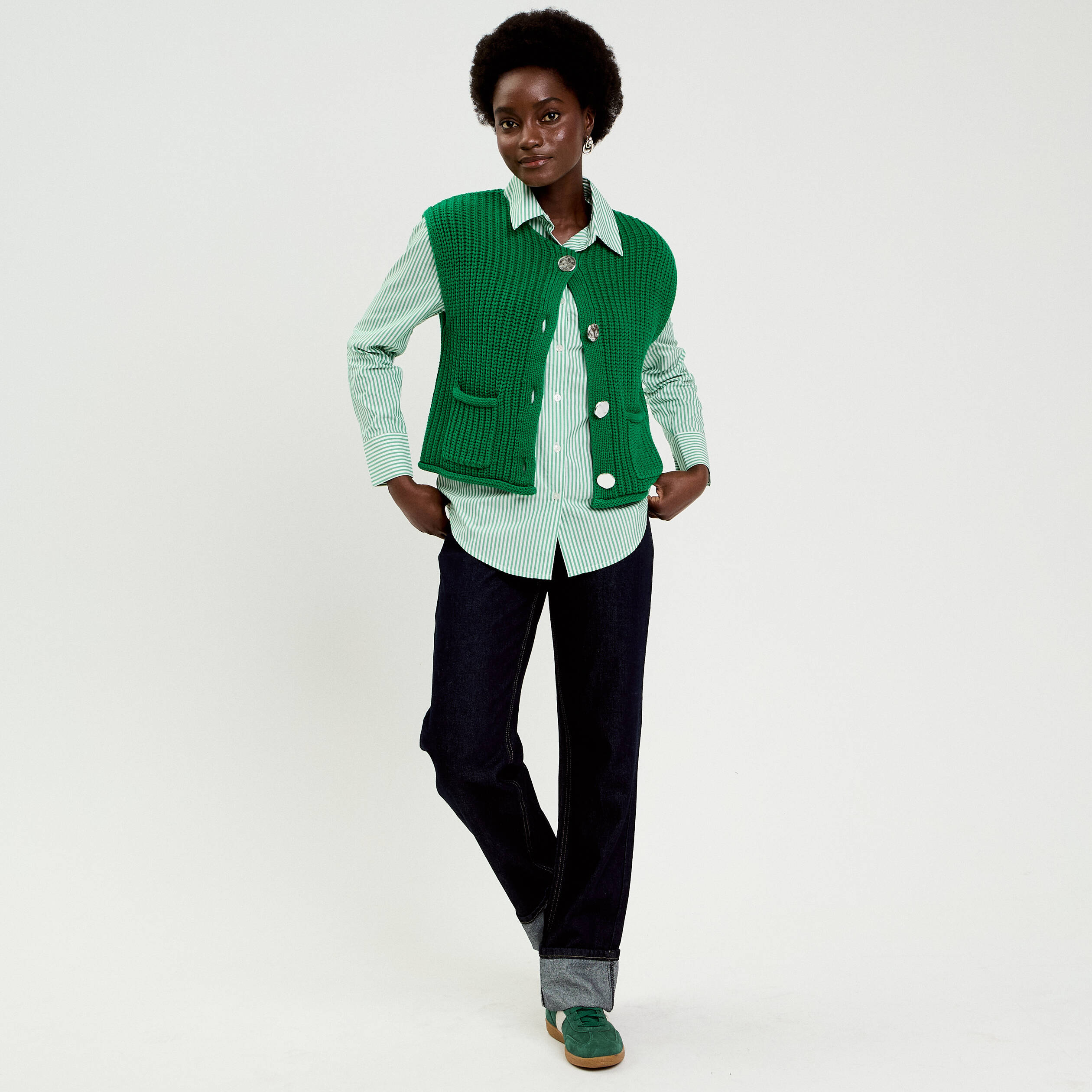Gilet sans manches vert fonc&eacute; femme
