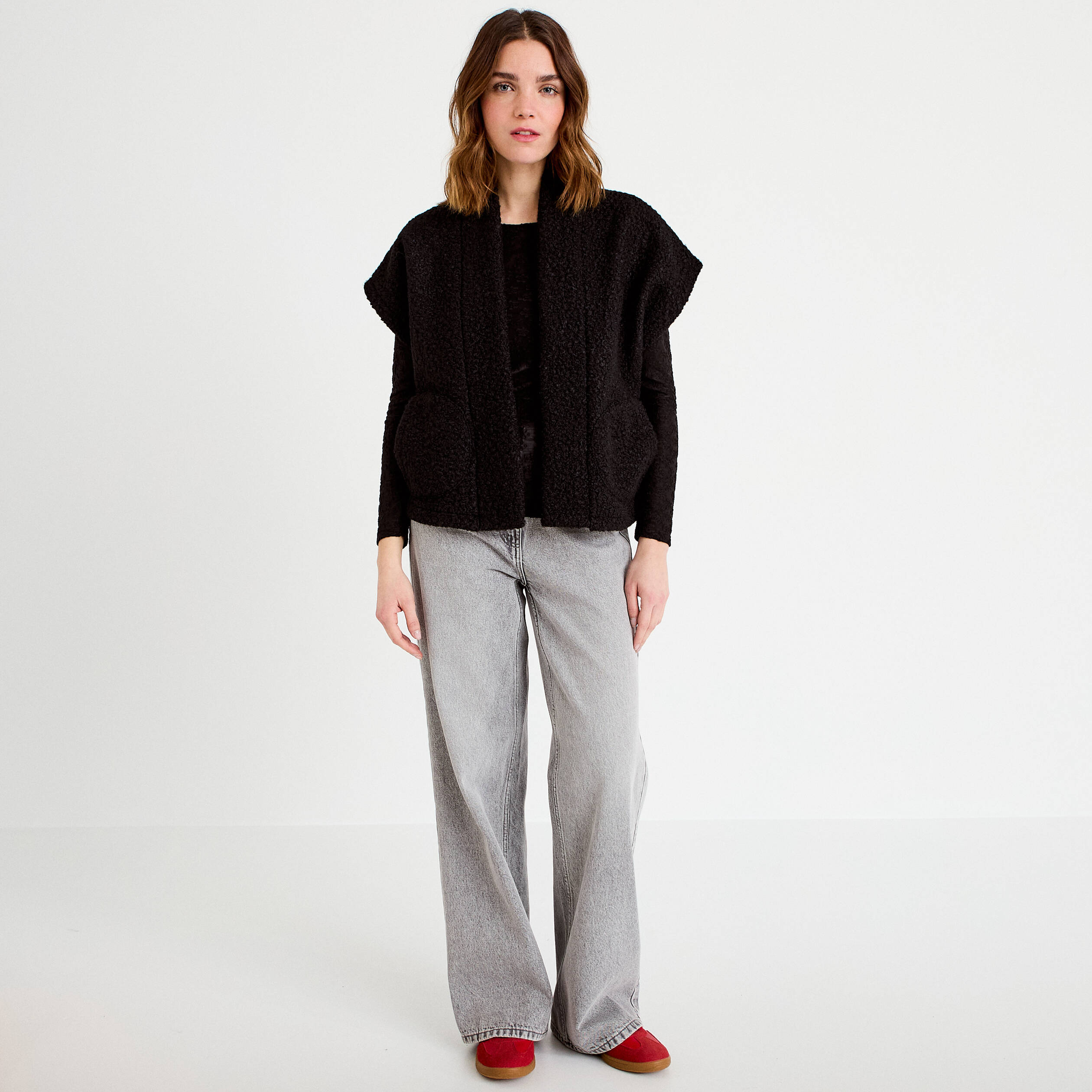 Gilet polaire manches courtes noir femme