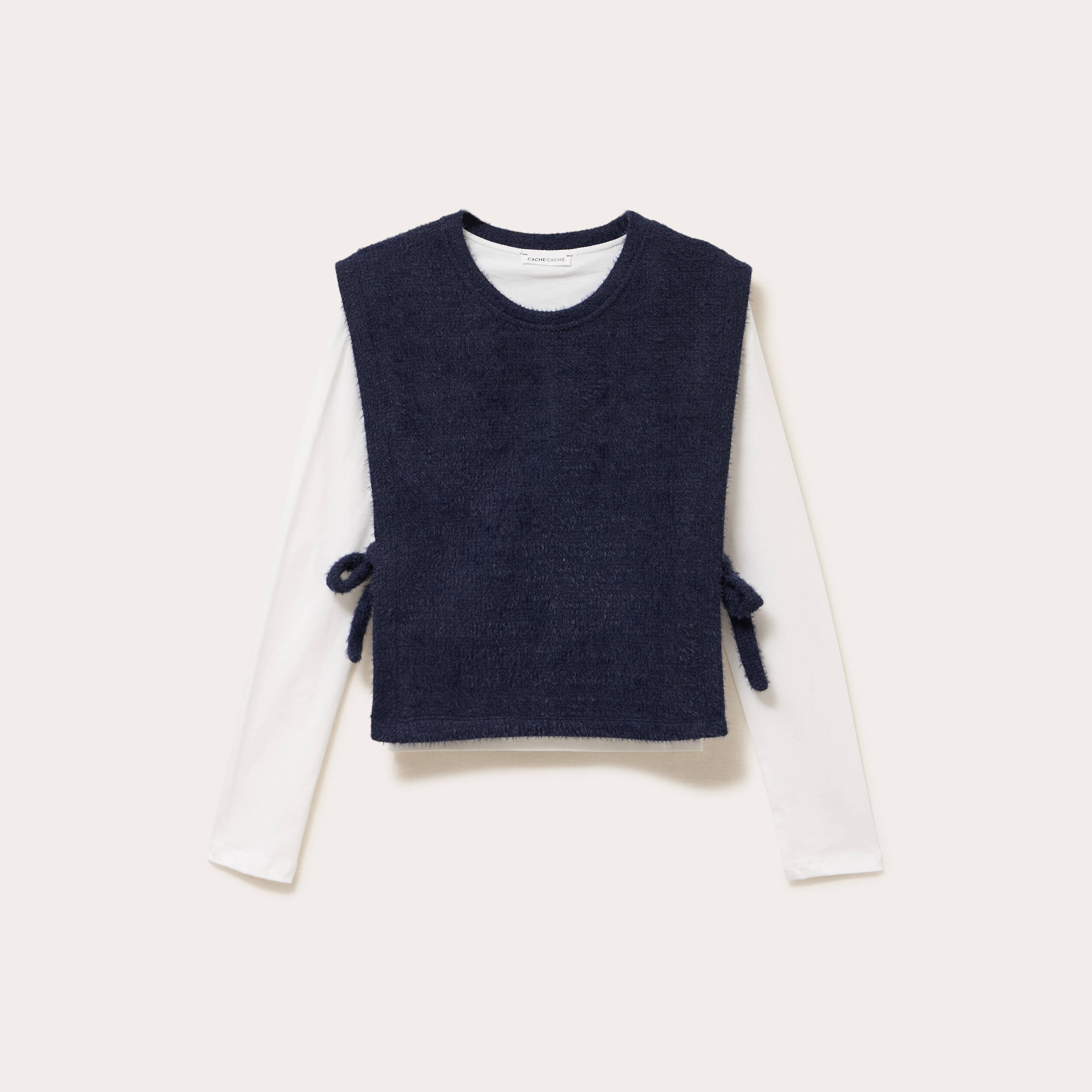 T-shirt pull sans manches 2-en-1 bleu marine femme