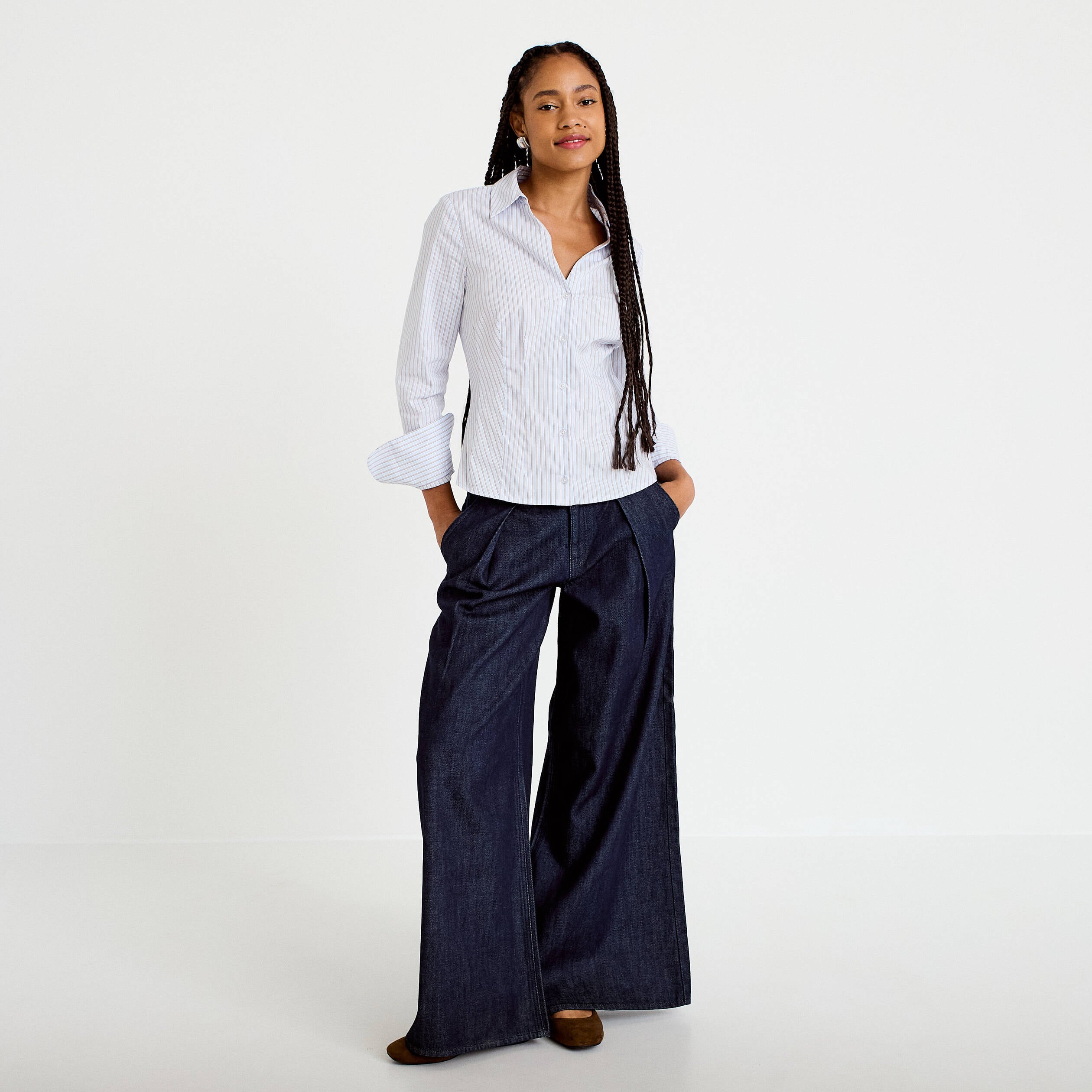 Chemise ajust&eacute;e manches longues bleu femme