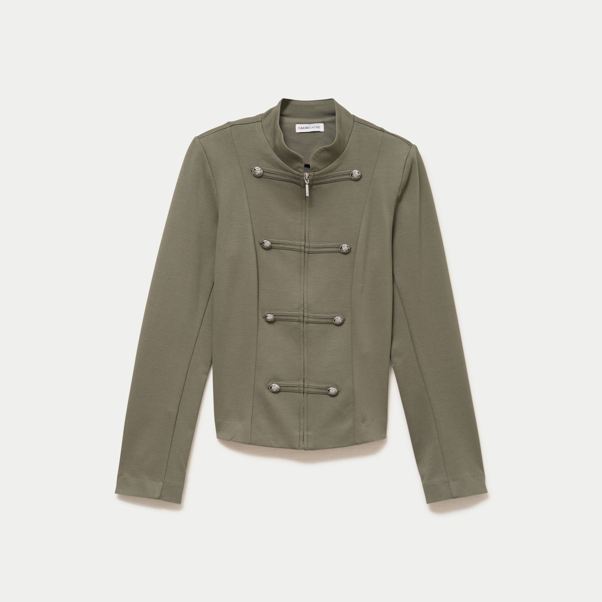 Veste ajust&eacute;e manches longues vert kaki femme
