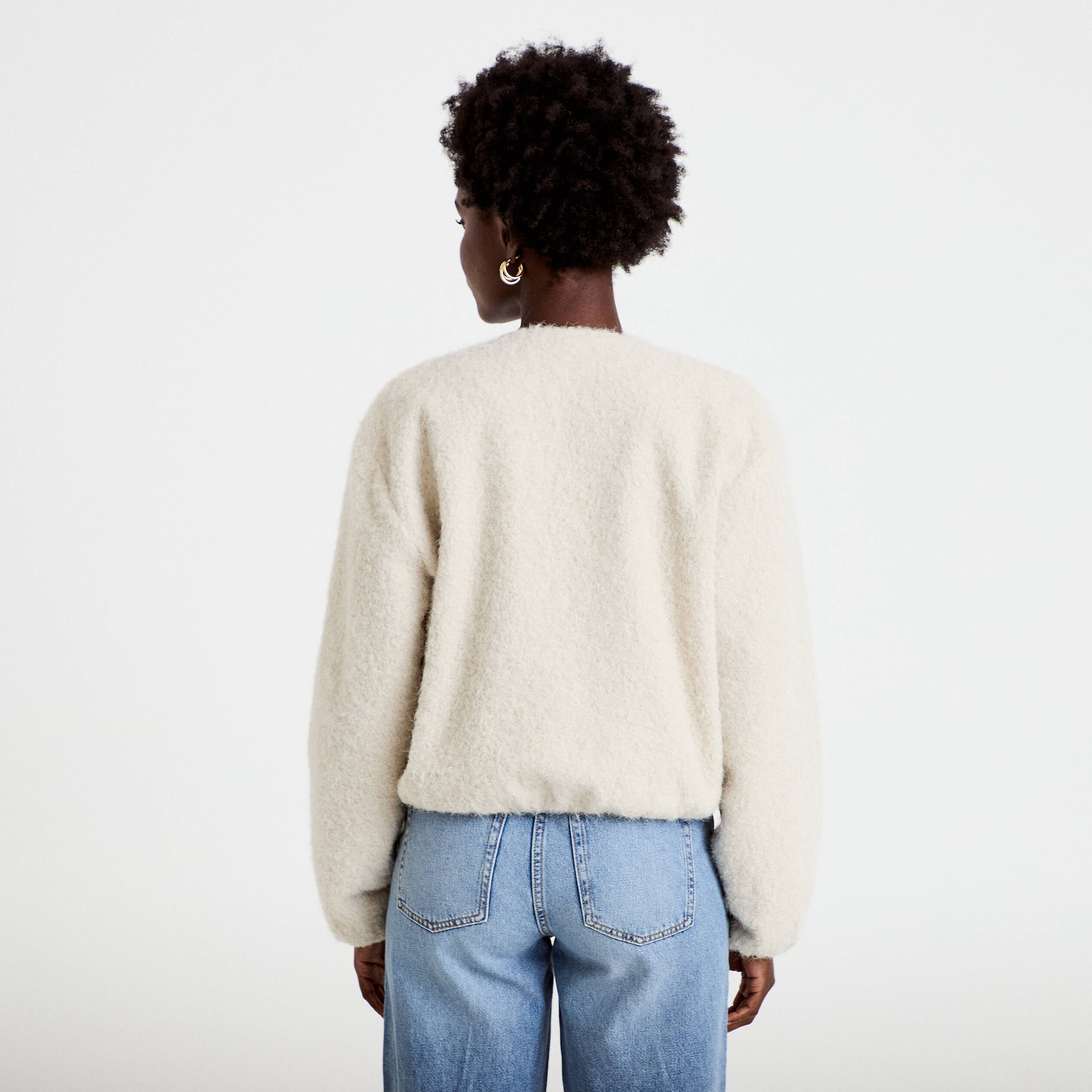 Veste cropped bas resserr&eacute; ecru femme