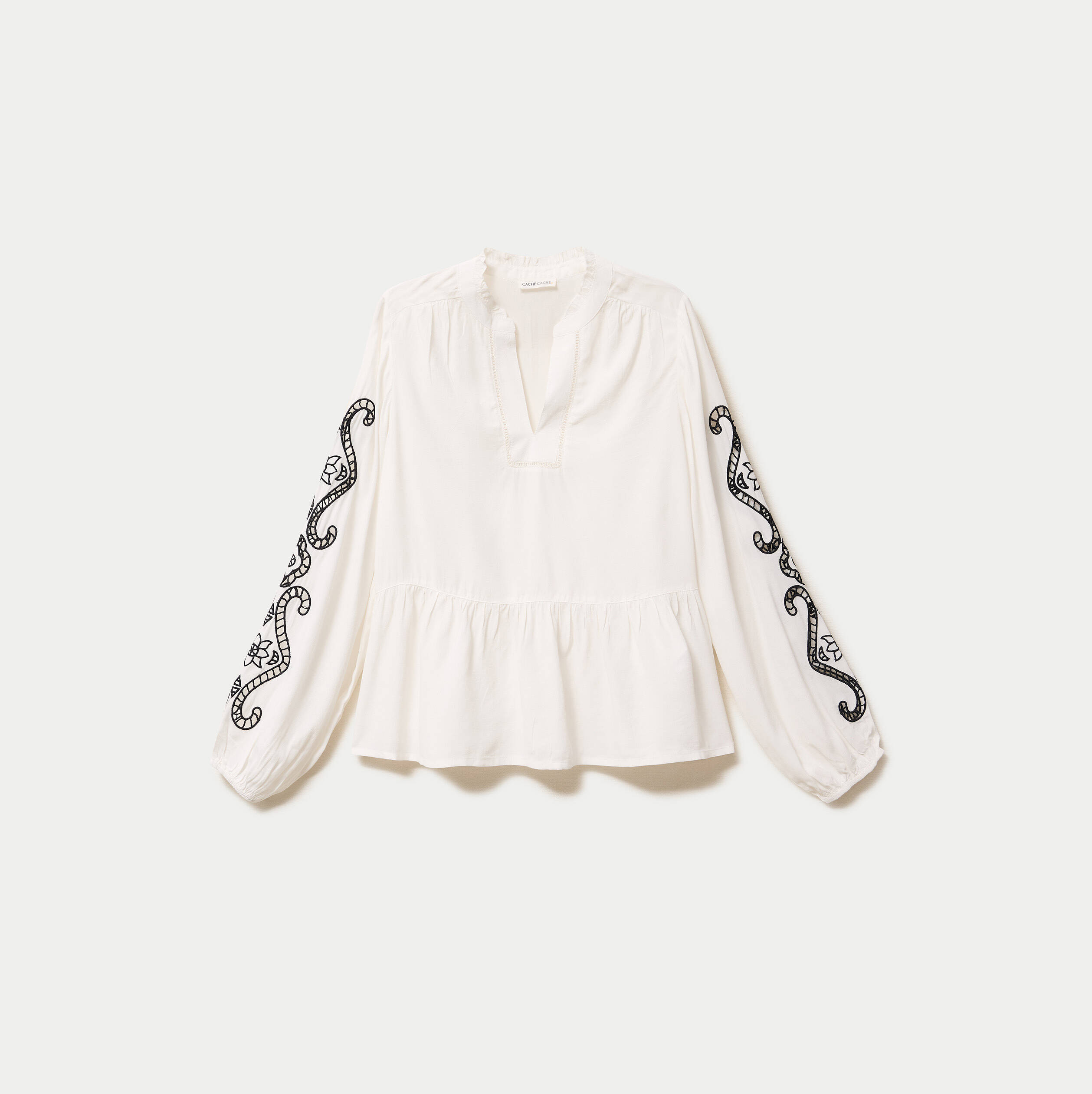 Blouse col v manches longues ecru femme