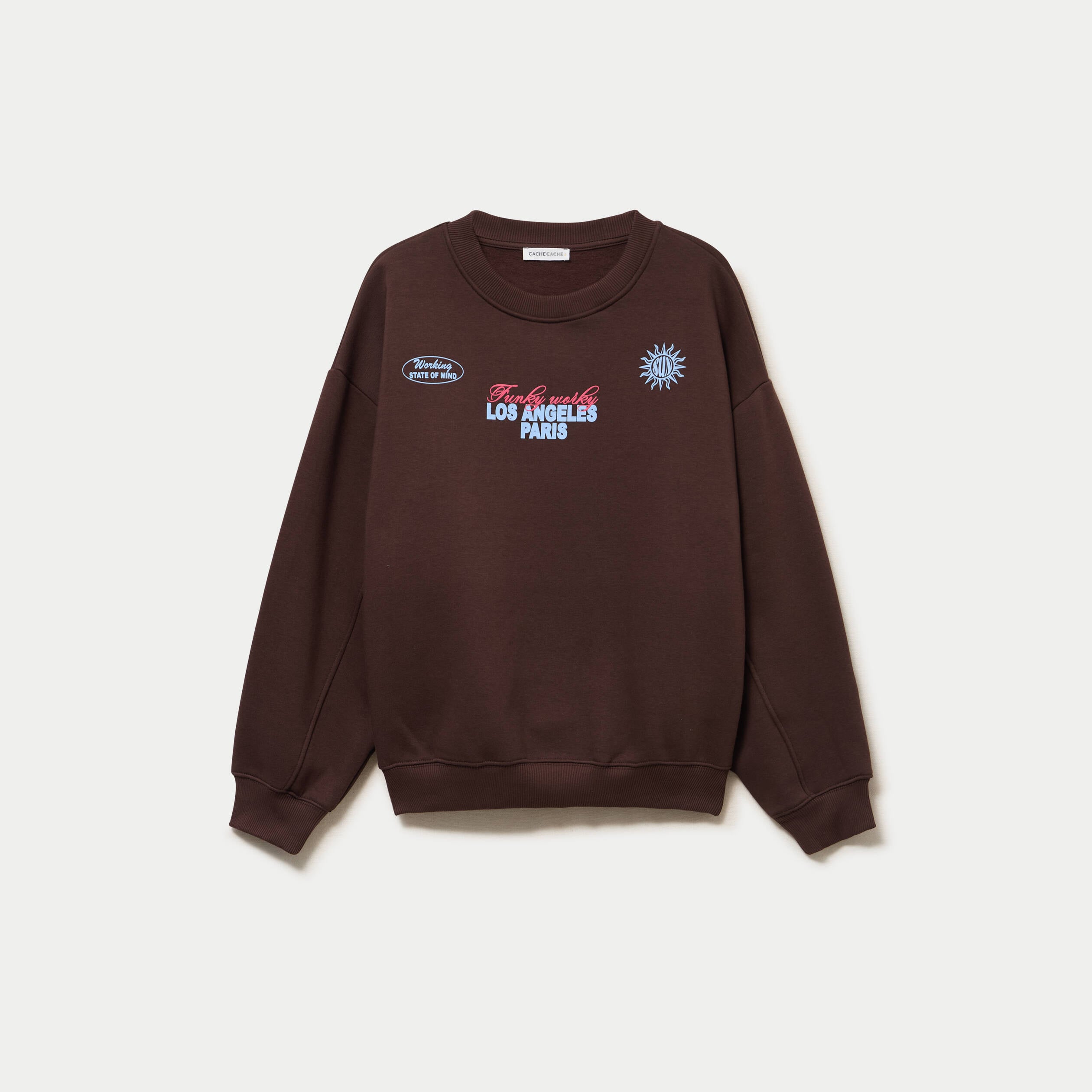 Sweat col rond manches longues marron fonc&eacute; femme