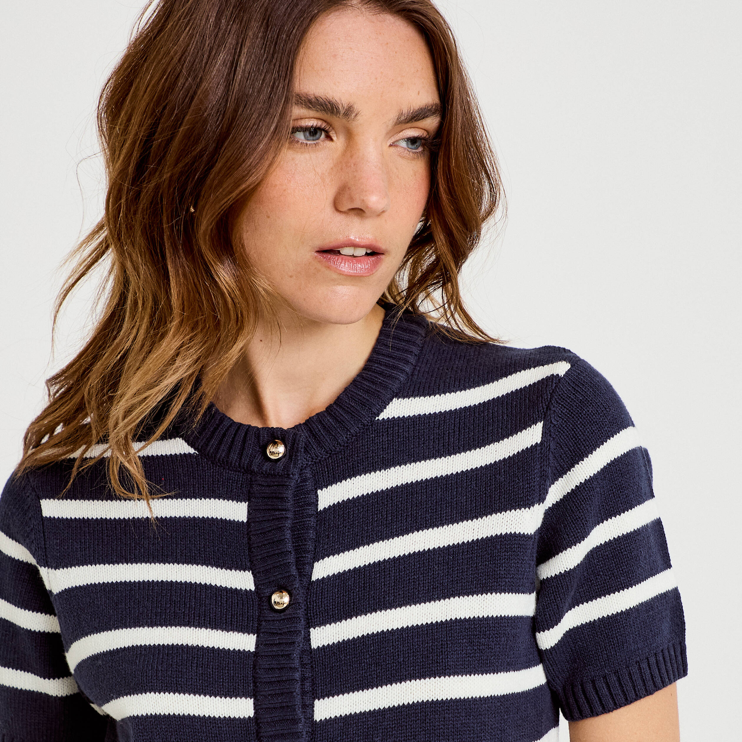 Gilet manches courtes bleu femme