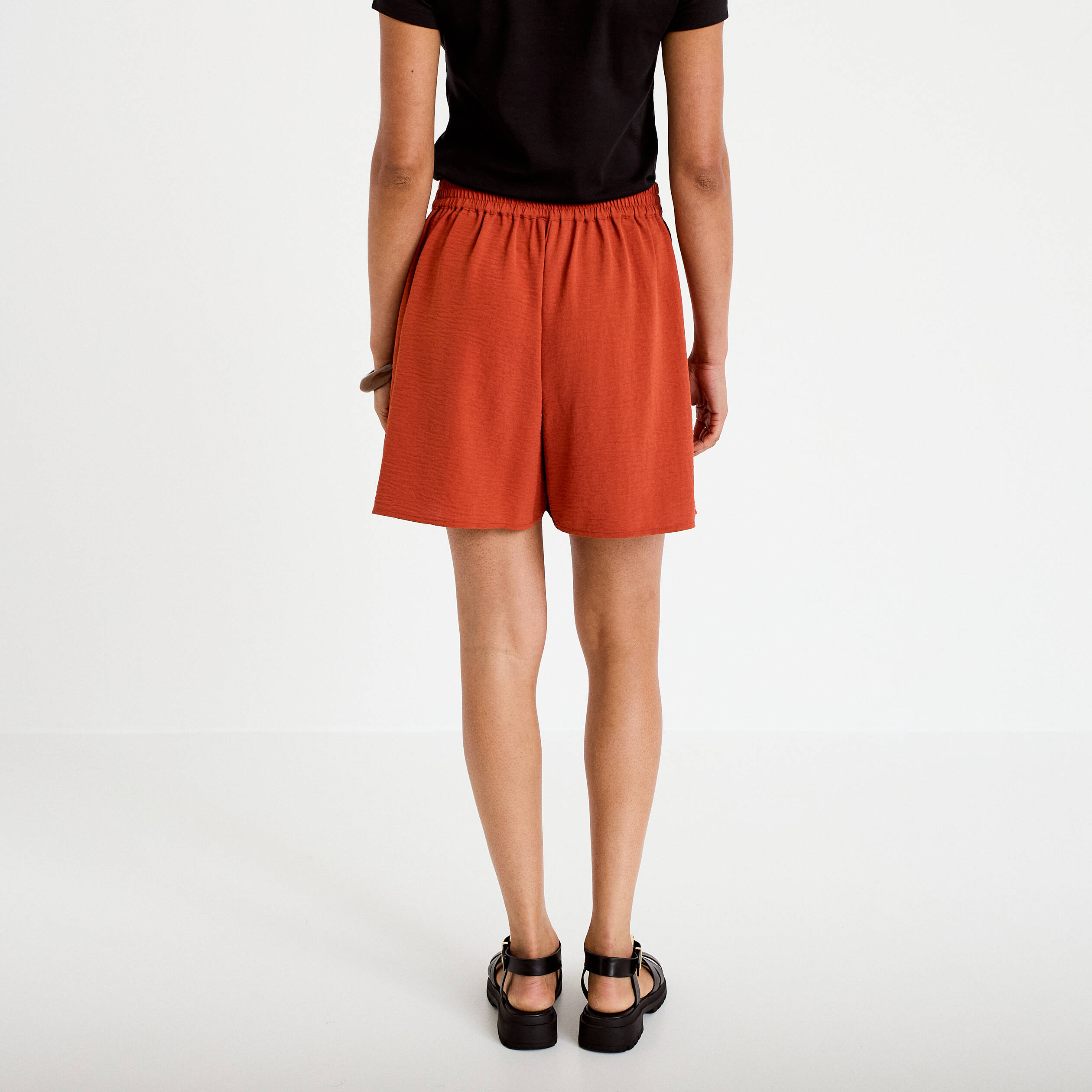 Jupe-short &eacute;vas&eacute;e courte orange fonc&eacute; femme