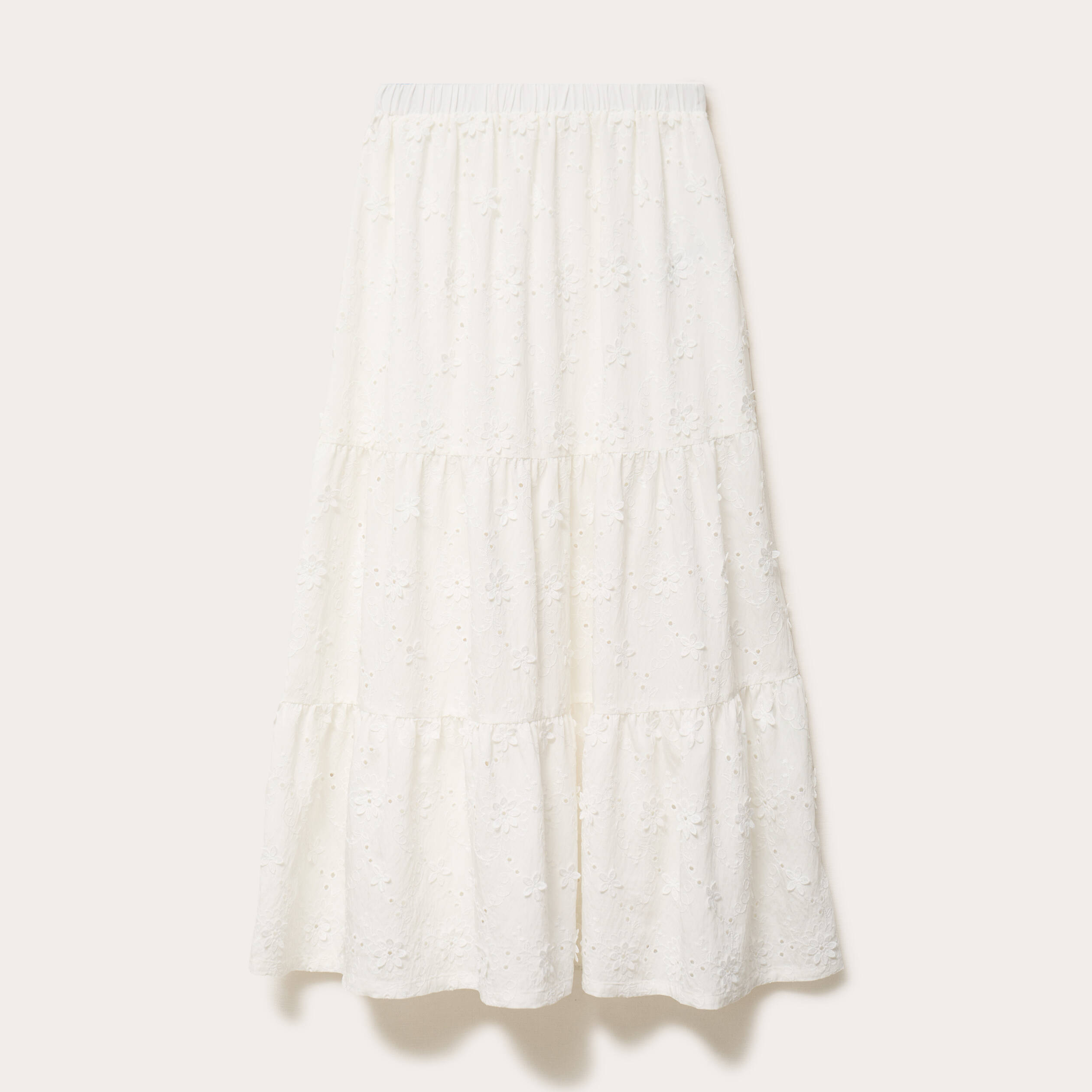 Jupon long &eacute;vas&eacute; avec broderie blanc femme
