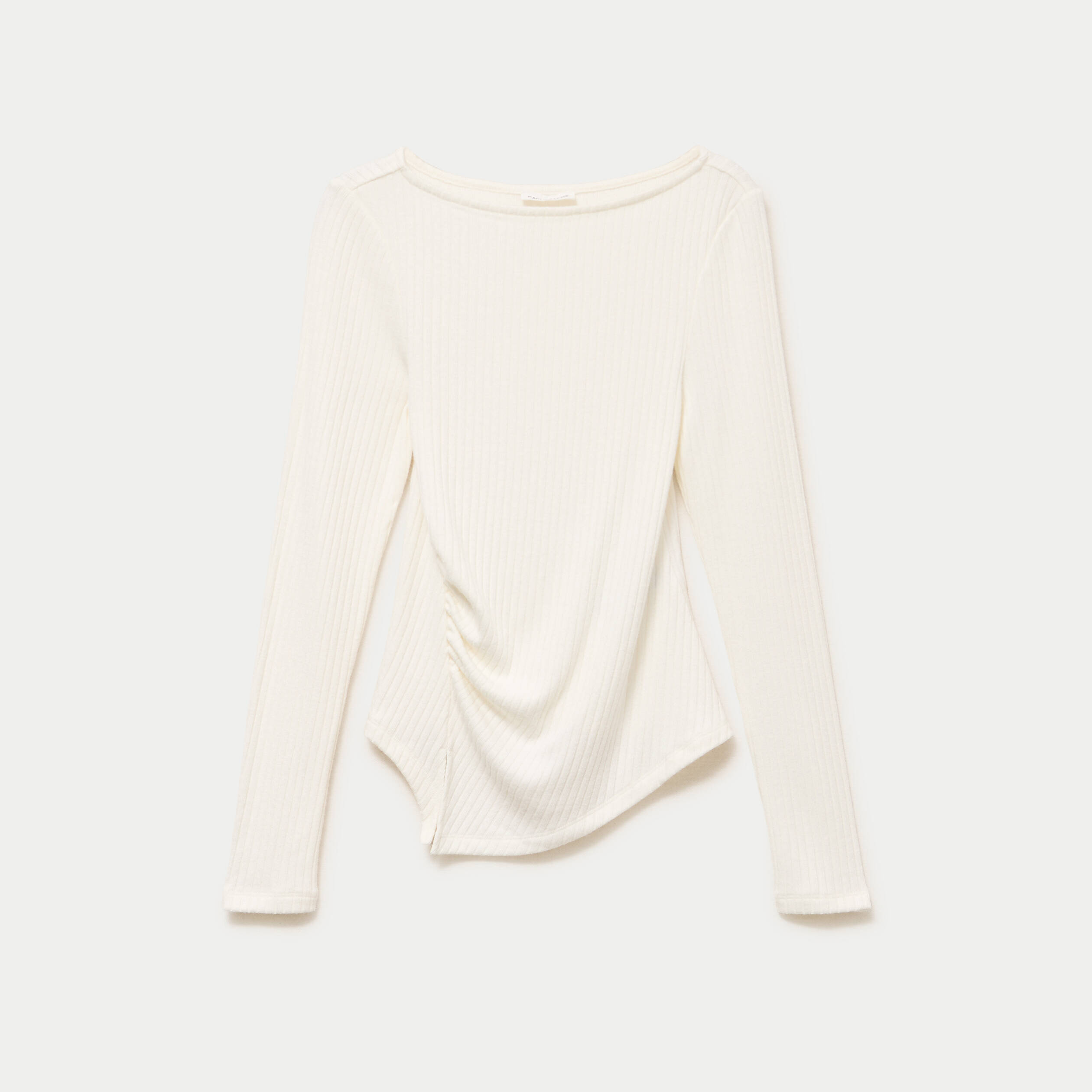 Top ajust&eacute; manches longues col rond ecru femme
