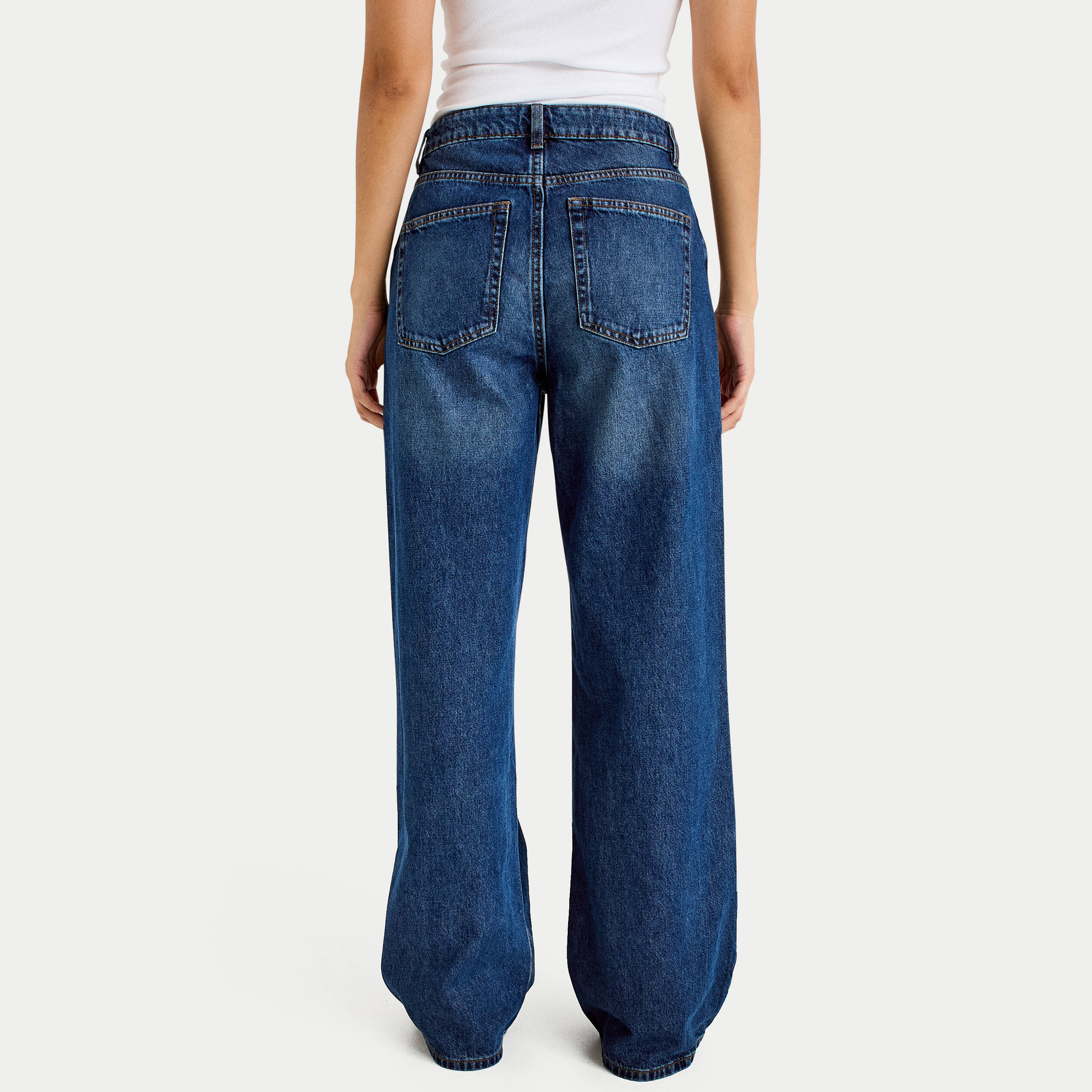 Jeans wide leg taille haute bleu fonc&eacute; femme
