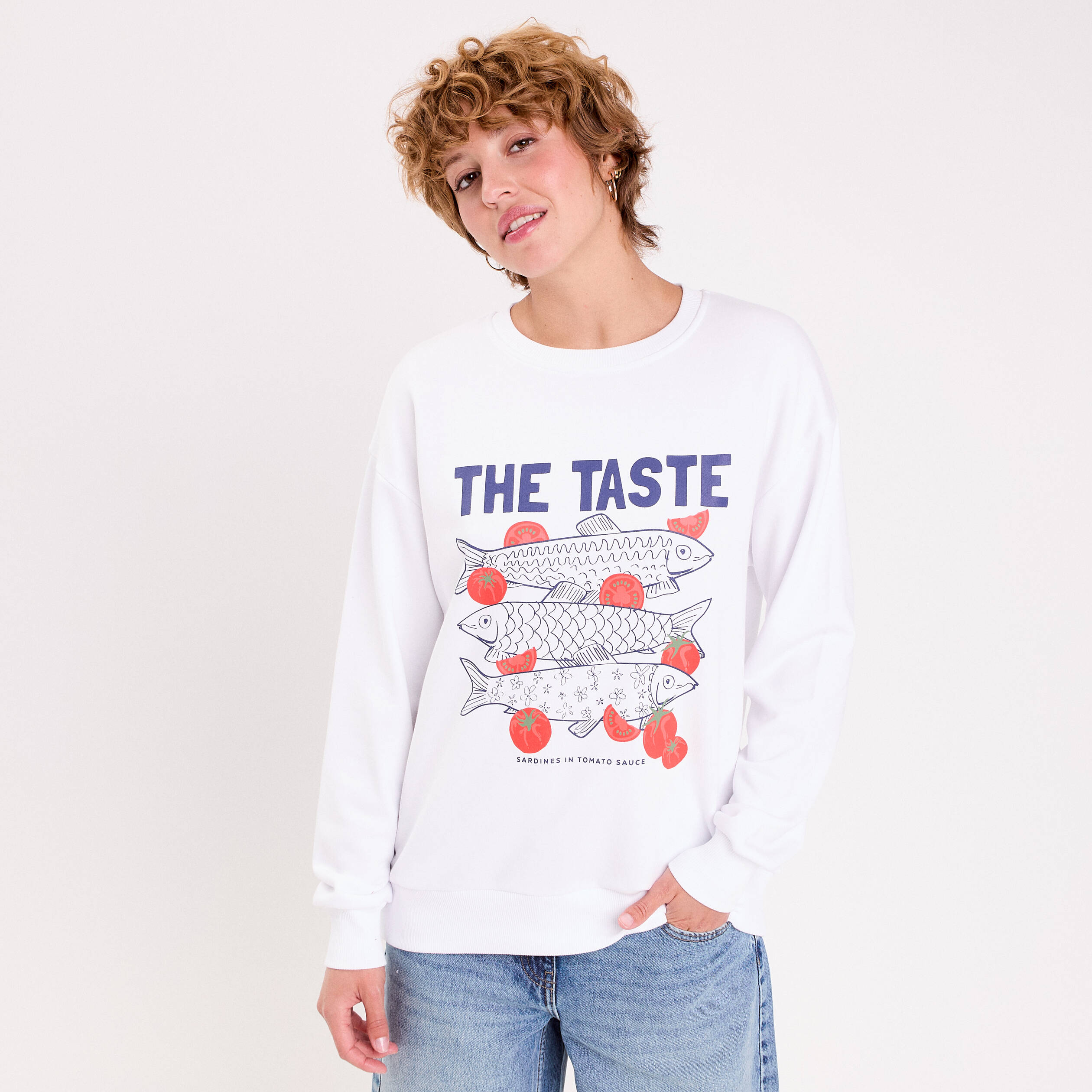 Sweat oversize manches longues blanc femme