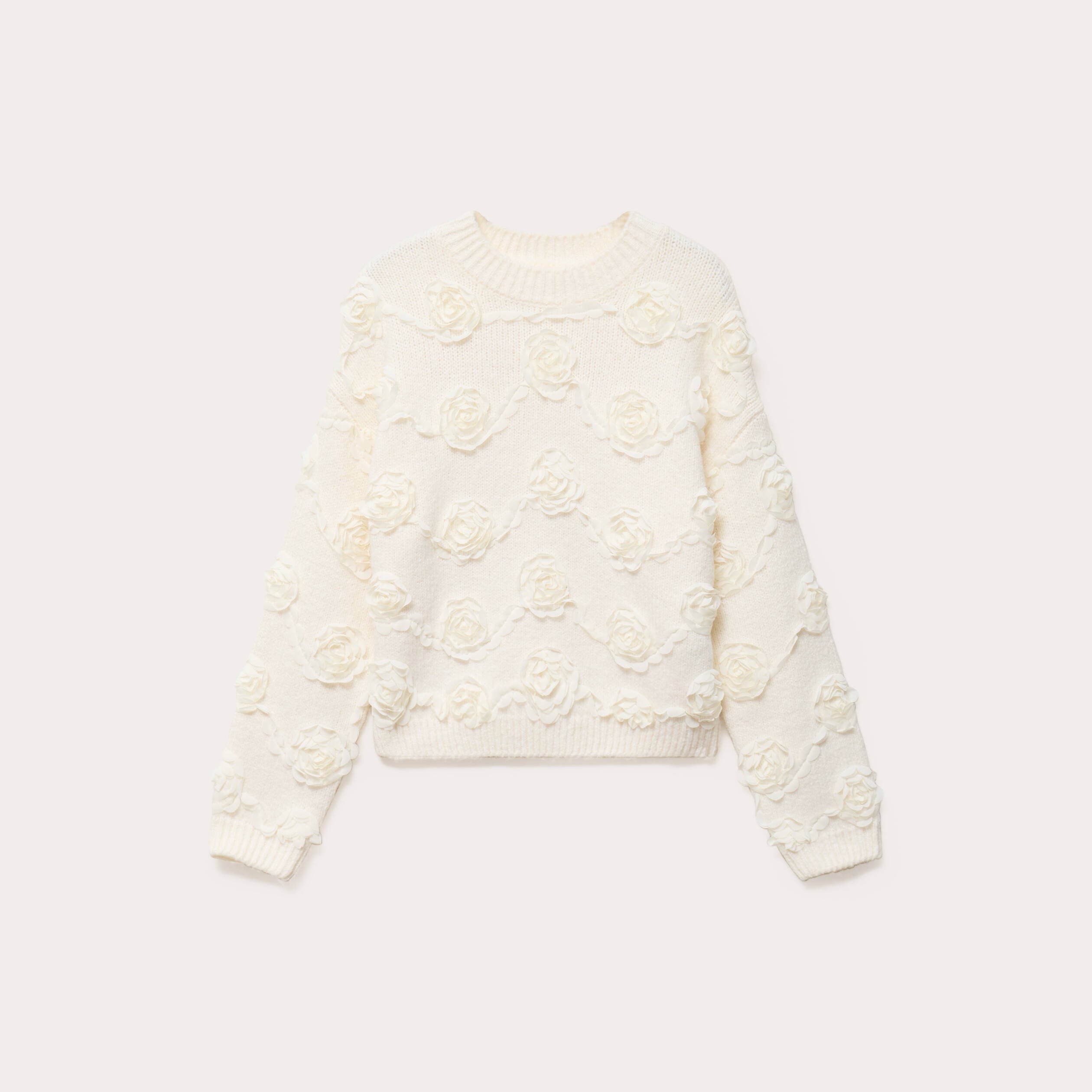 Pull fleurs en relief ecru femme