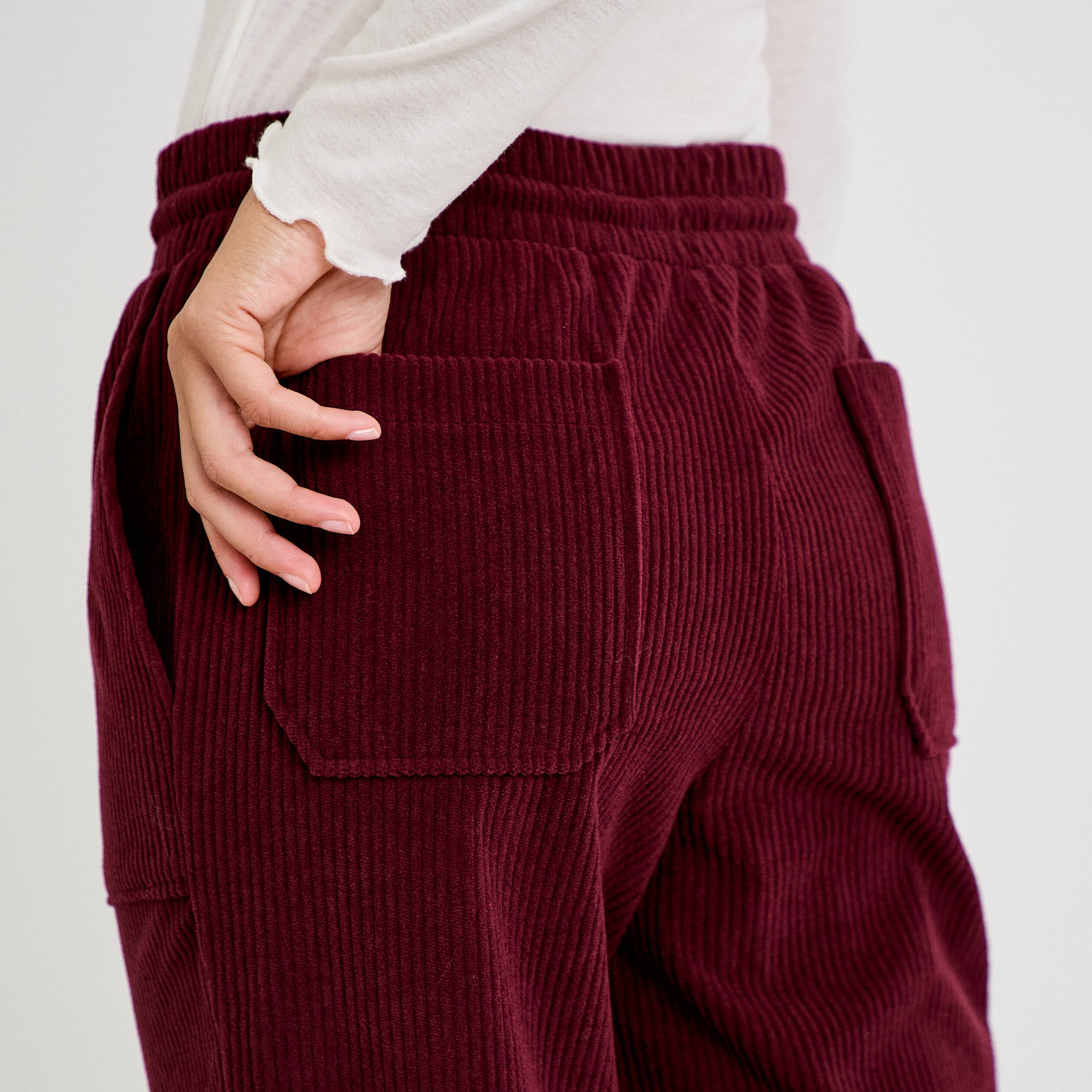 Pantalon jogging velours bordeaux femme