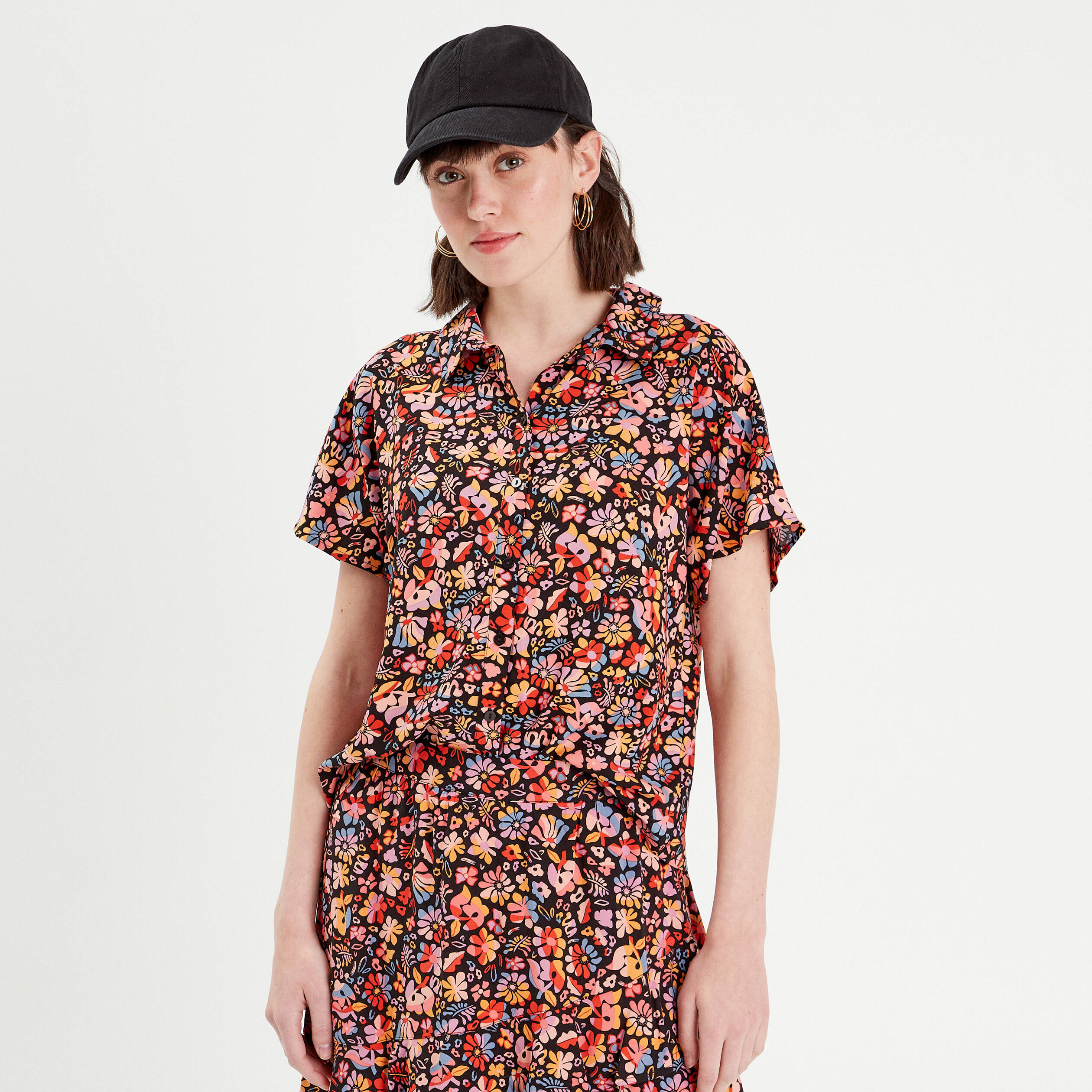 Chemise manches courtes noir femme