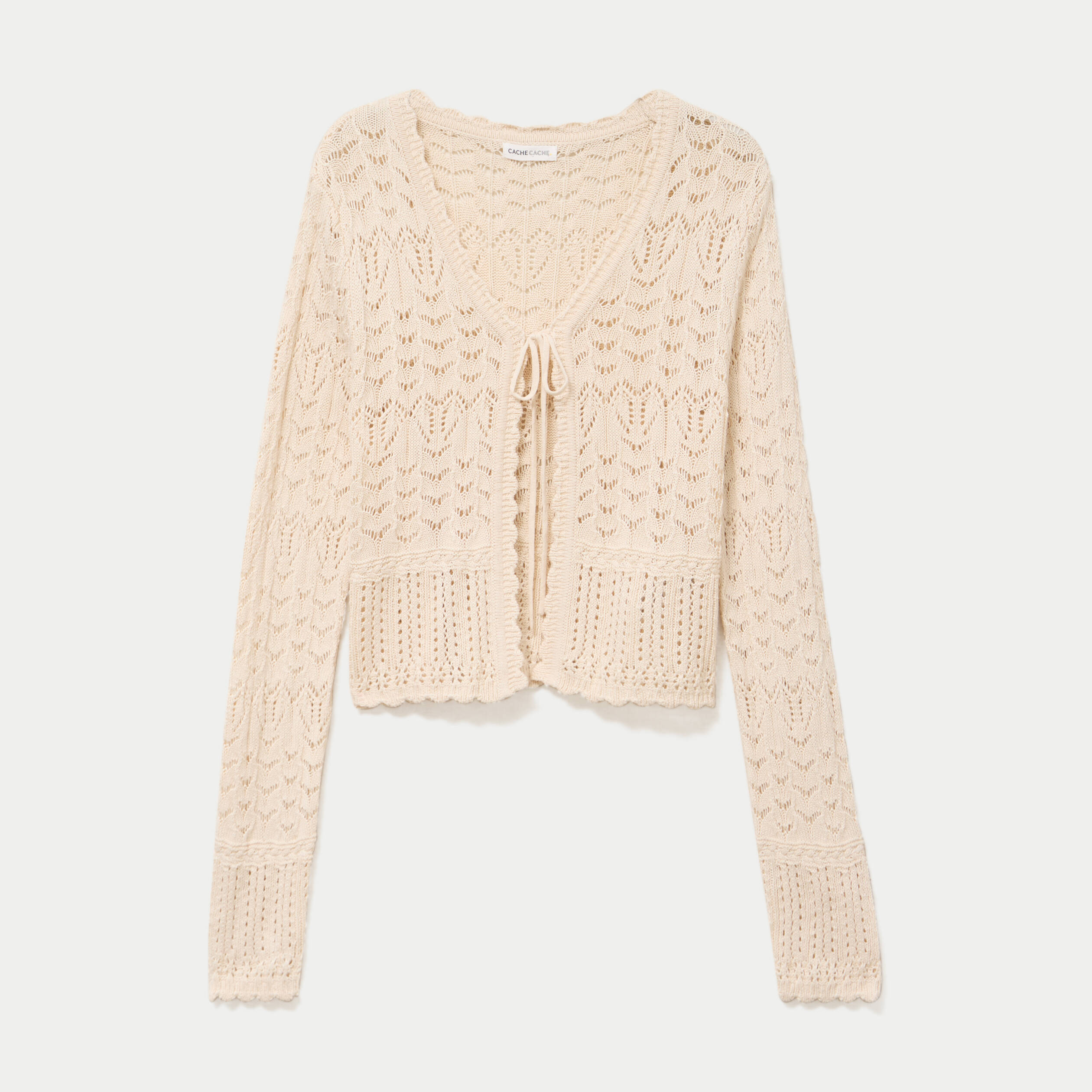 Gilet ajour&eacute; cintr&eacute; manches longues sable femme