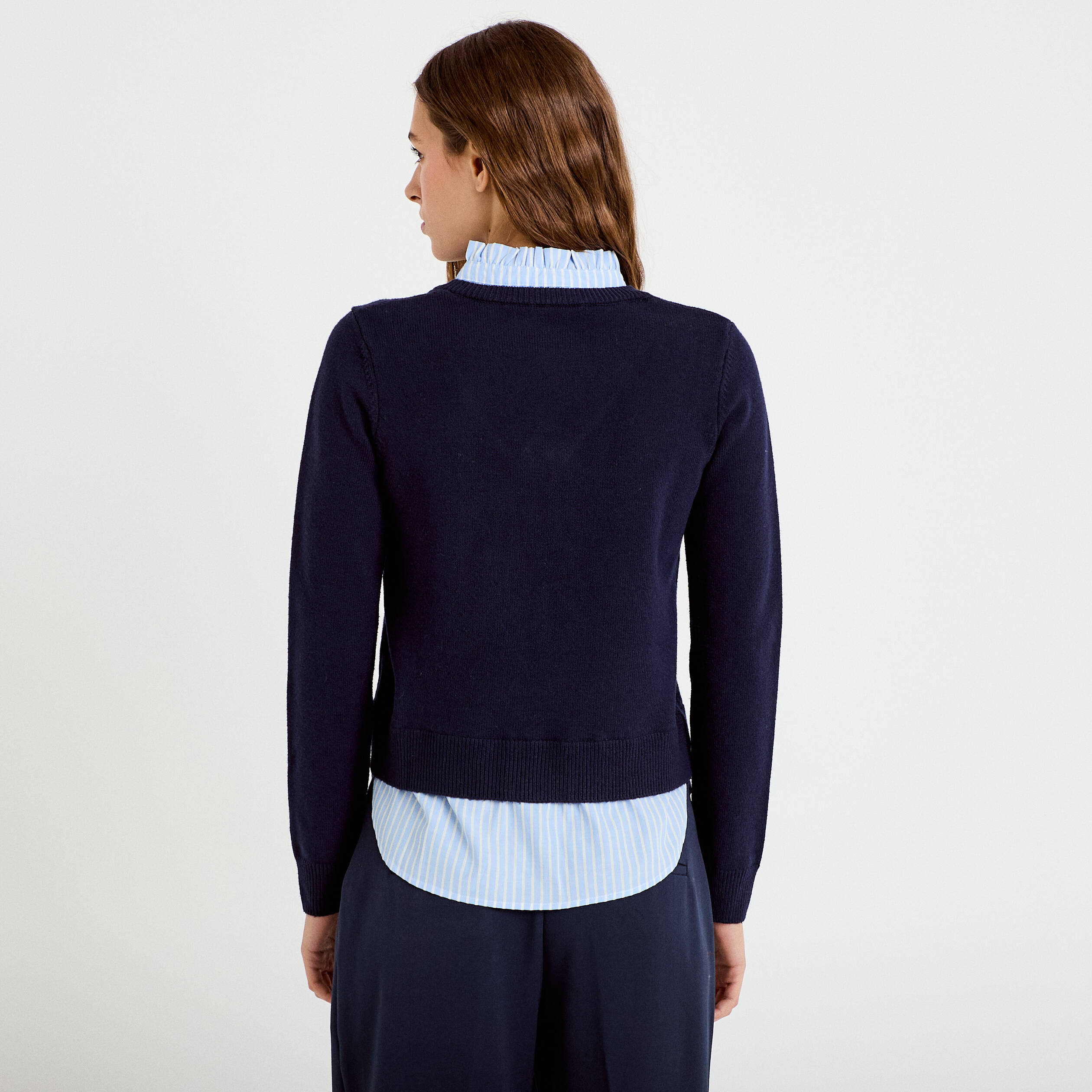 Pull 2-en-1 chemise bleu marine femme