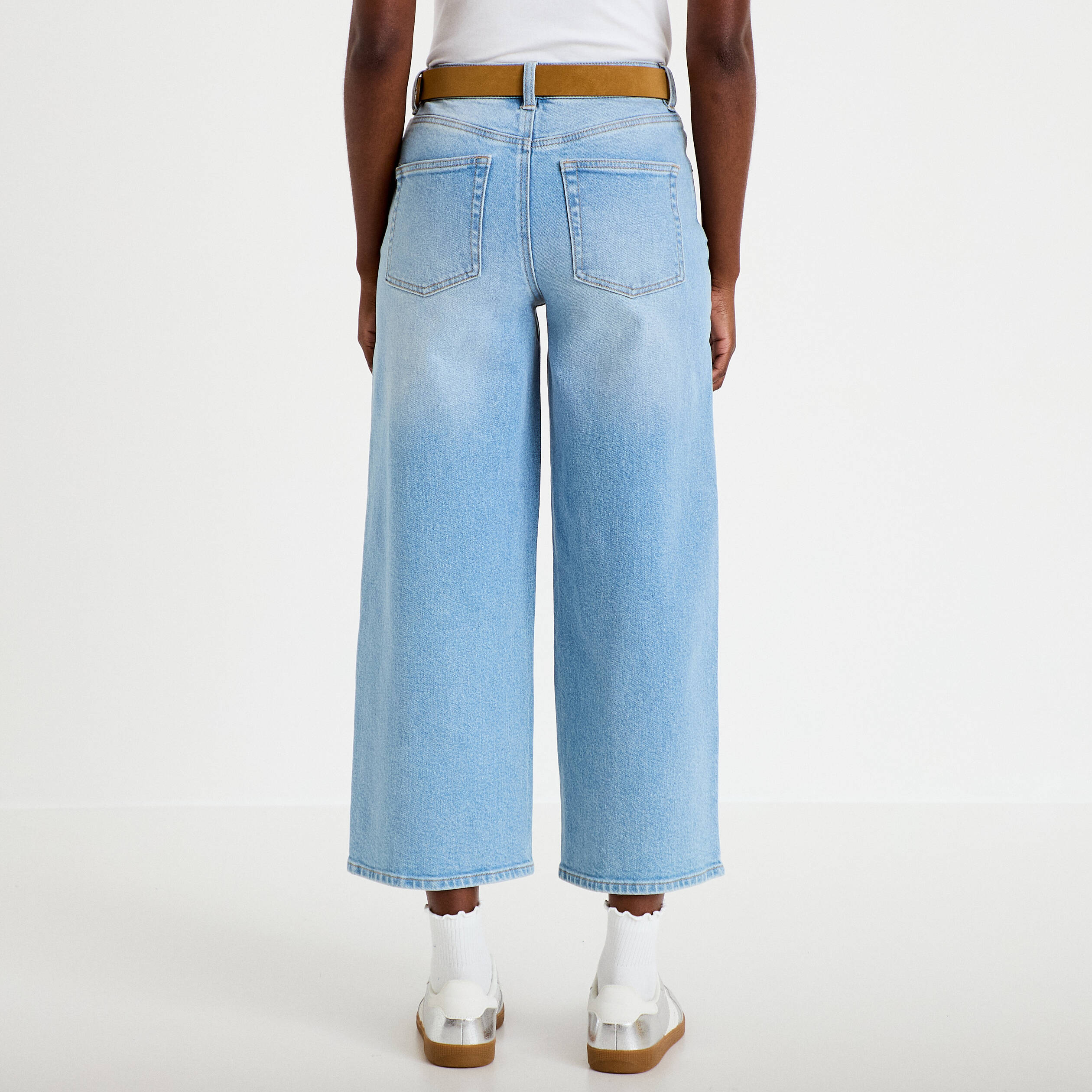 Jean wide leg taille haute ceinture denim triple stone femme