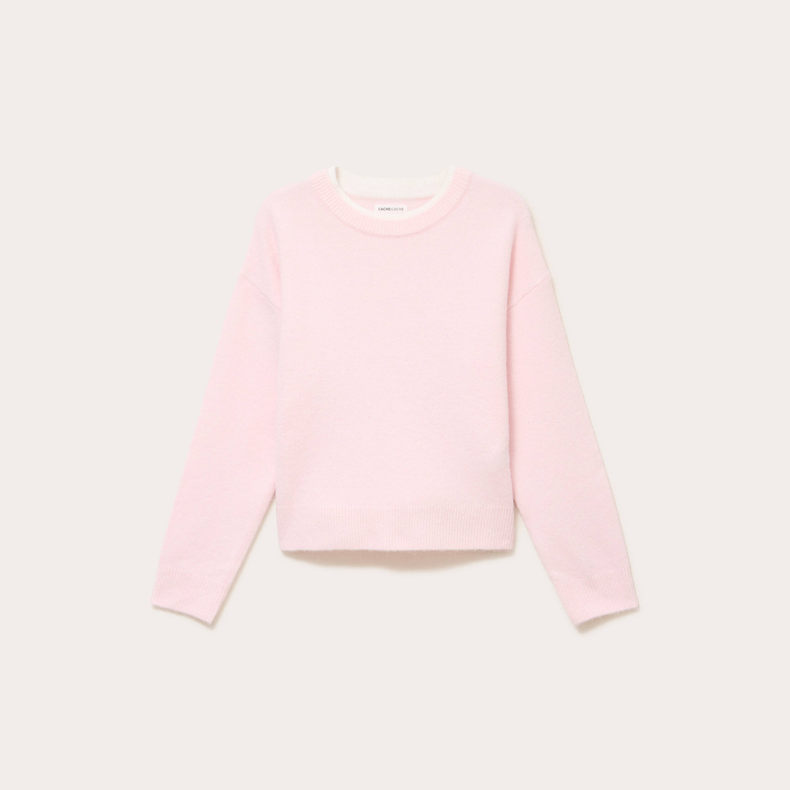 Pull col rond manches longues rose clair femme