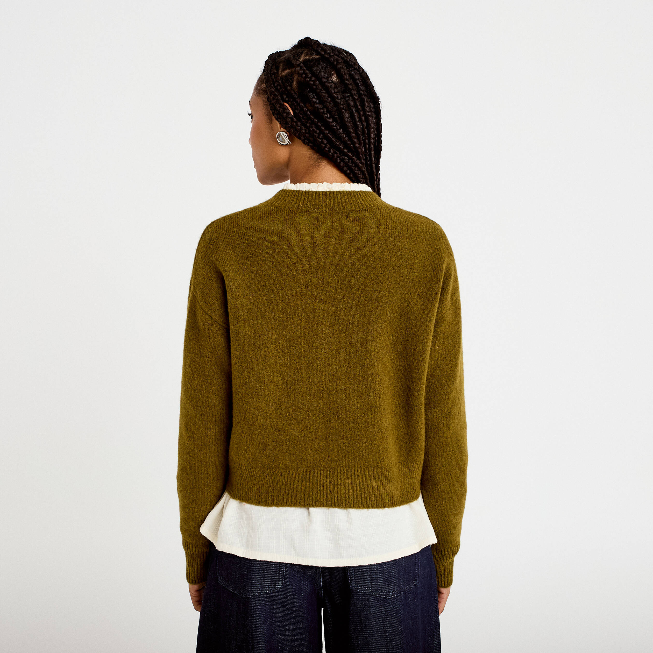 Gilet manches longues brod&eacute; noeuds vert olive femme