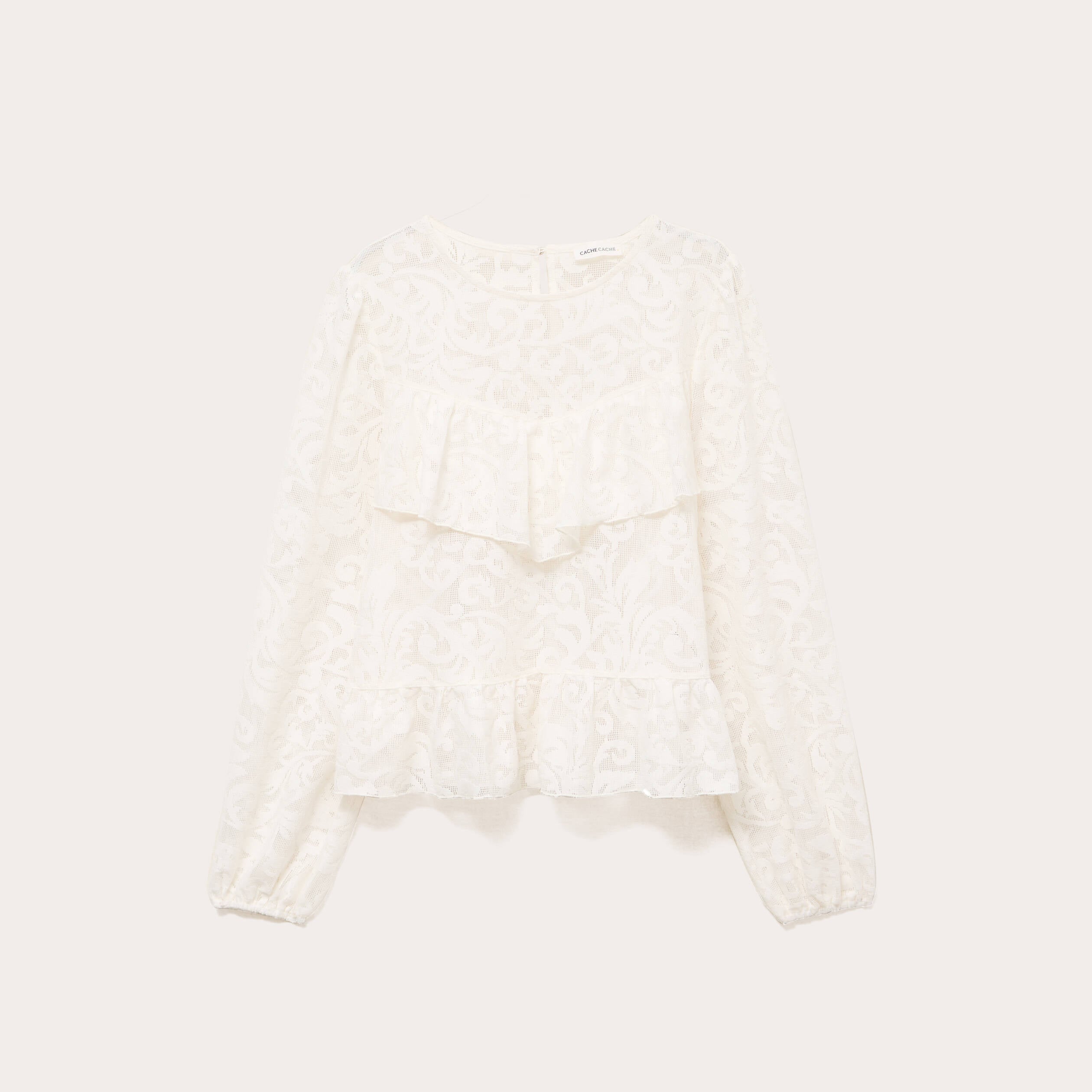 Blouse en dentelle manches longues ecru femme